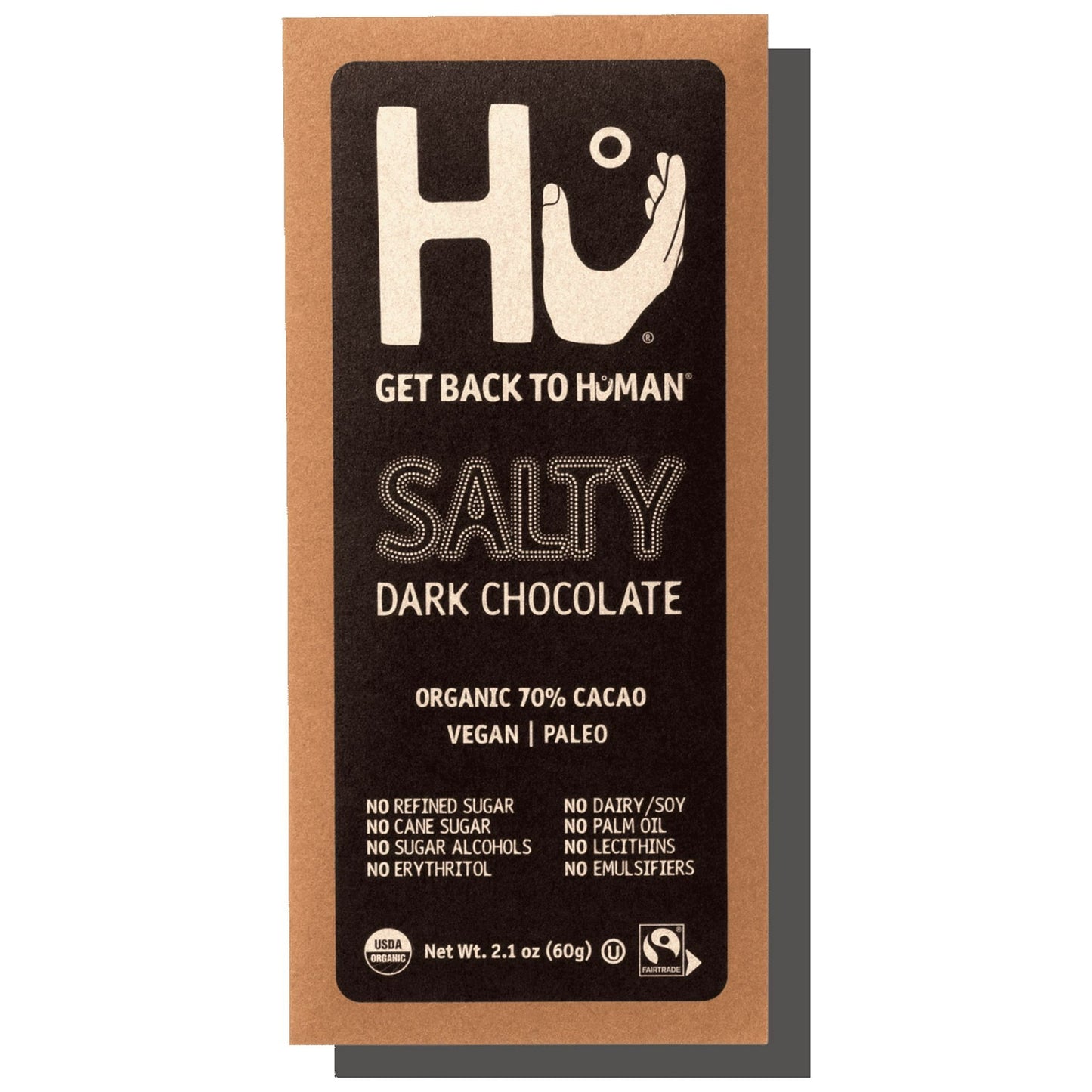 Our Organic Salty Dark Chocolate Bar is 2.1 ounces of pure better-for-you bliss made from simple, close to nature ingredients. Our organic dark chocolate Bars say “NO” to dairy, making it a vegan product that packs enough flavor to impress the most skeptical chocolate lover. Made with organic cacao, our Dark Chocolate Bars boast a rich cocoa flavor. Bitterness not included. Our dark chocolate bars are proudly Paleo, Vegan, Organic, with no dairy, no soy, no emulsifiers, no soy lecithin, no gluten, no refine