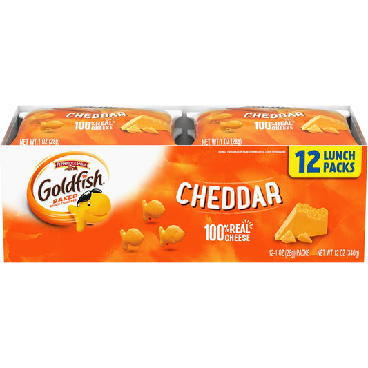 The irresistible little snack that always delights! These munchable, crunchable Goldfish Cheddar snack crackers are always baked. They’re made with 100% real Cheddar cheese with no artificial flavors or preservatives. Talk about a feel-good crunch! These tasty bites make snack time something to look forward to. And Goldfish Cheddar snack crackers are great for lunch as well as munching. You can add them to soups or add them as a side with your sandwich. That’s all it takes to whip up a meal that’s tasty and