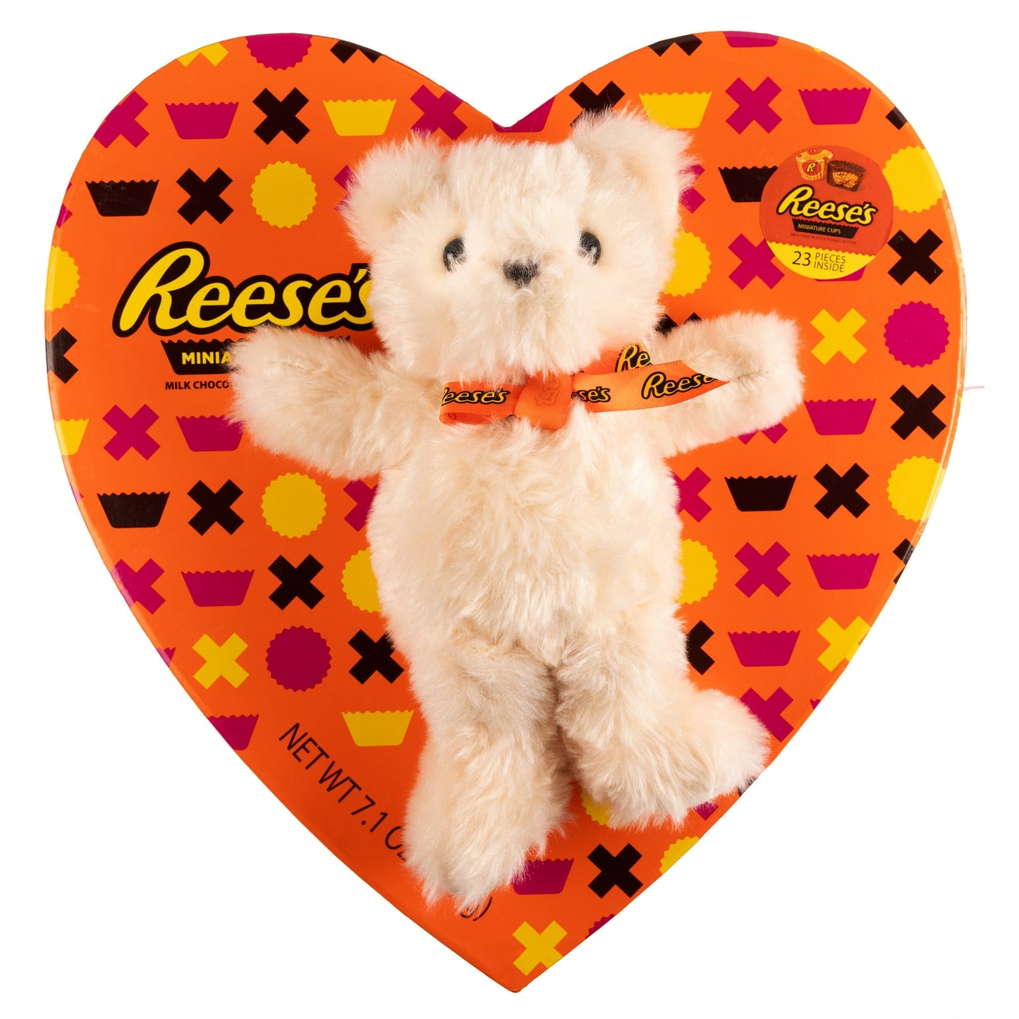 "Valentine's Day is right around the corner and what better way to celebrate love than with a REESE'S Extra Large Heart Box with Bear Plush and REESE'S Peanut Butter Cups Miniatures? This set is the perfect way to show your loved ones how much you care! The 7"" soft bear plush is the perfect size to snuggle up with and will make the perfect cuddly companion for your special someone. Inside the extra large heart box are 23 delicious REESE'S Peanut Butter Cups Miniatures, making it an ideal gift for chocolate