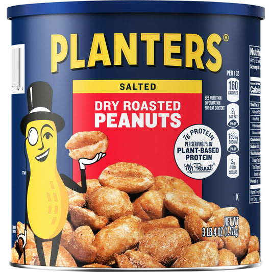 You don’t just become a classic overnight. These PLANTERS peanuts are the result of 100 years of salting and tweaking. Slow roasted to perfection, irresistible PLANTERS Salted Dry Roasted Peanuts are dry roasted without oil then seasoned to bring out their nutty flavor. Every serving of these Kosher-friendly premium roasted peanuts delivers 170 calories and contains 7 grams of plant-based protein to help keep you going. Grab a jar for every on-the-go moment that requires a salted, irresistibly crunchy snack