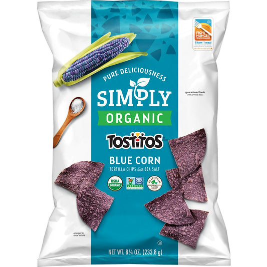 Tostitos Organic Blue Corn Tortilla Chips are a delicious, wholesome snack made from organic blue corn. These crispy, golden chips offer a bold, slightly sweet flavor, perfect for dipping or enjoying on their own. With no artificial flavors, preservatives, or colors, they're a healthier choice for those seeking an organic snack experience. Ideal for parties, gatherings, or casual snacking, these tortilla chips bring a savory crunch that pairs well with your favorite salsas and dips.