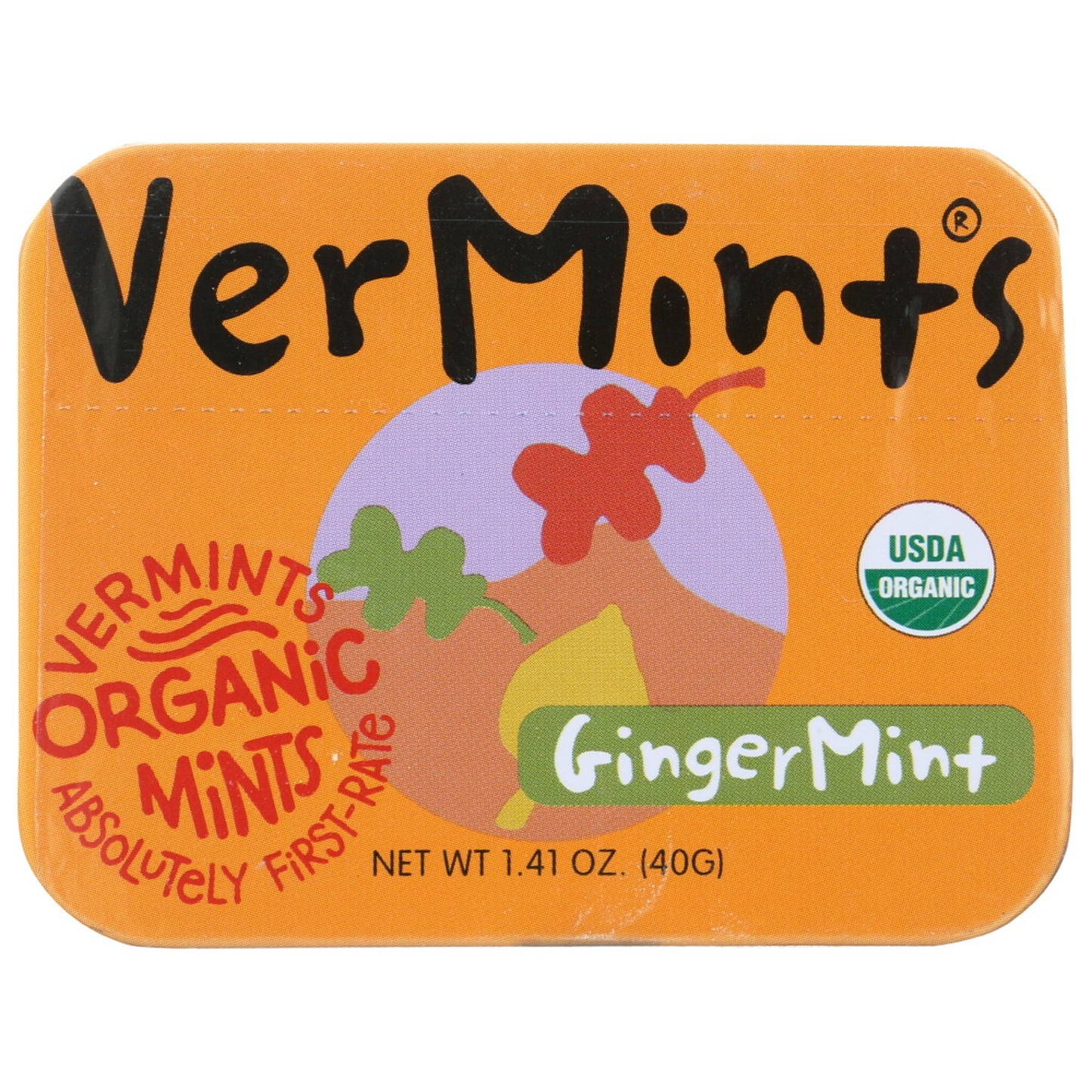 VERMINTS GINGERMINT BREATH MINTS ARE A 100% USDA-CERTIFIED ORGANIC PRODUCT. THIS 1.41 OZ. TIN OF VEGAN MINTS IS ALSO CERTIFIED NON-GMO, AND THEY ARE A GLUTEN-FREE, DELICIOUS WAY TO FRESHEN YOUR BREATH. WITH ONLY 2 G. OF SUGAR PER SERVING, THEY ARE ALSO KOSHER AND NUT-FREE. SEE NUTRITION FACTS PANEL FOR ALLERGENS.