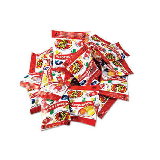 Assorted jelly beans in 0.35 oz bags. Great candy for a handout or giveaways at events and meetings. Plus, they can double as a quick snack Food Type: Jelly Beans Flavor: Assorted Capacity Weight: 0.35 oz Gluten Free: Yes.