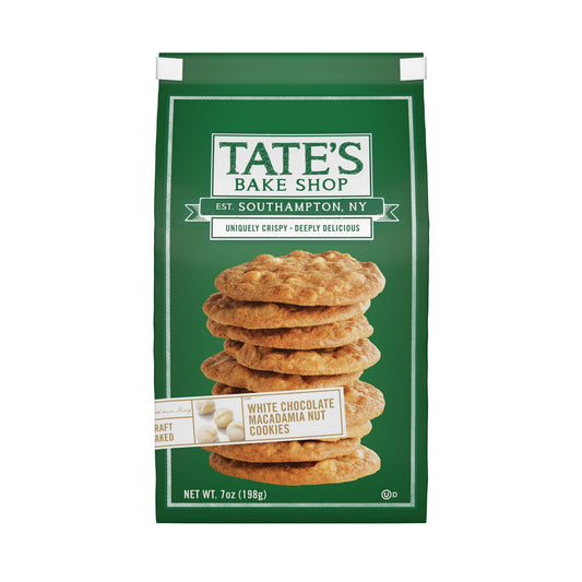 Treat yourself to a bake shop quality snack with Tate's Bake Shop White Chocolate Macadamia Nut Cookies. Craft baked with a classic combination, these white chocolate chip cookies with nuts burst with the flavor sweet white chocolate and crunchy macadamia nuts in every bite. Deeply delicious, these thin cookies are uniquely crispy with a delightfully crunchy texture. Add these kosher cookies to your cookie trays for sweet party snacks. Share these white chocolate cookies with your family and friends, or use