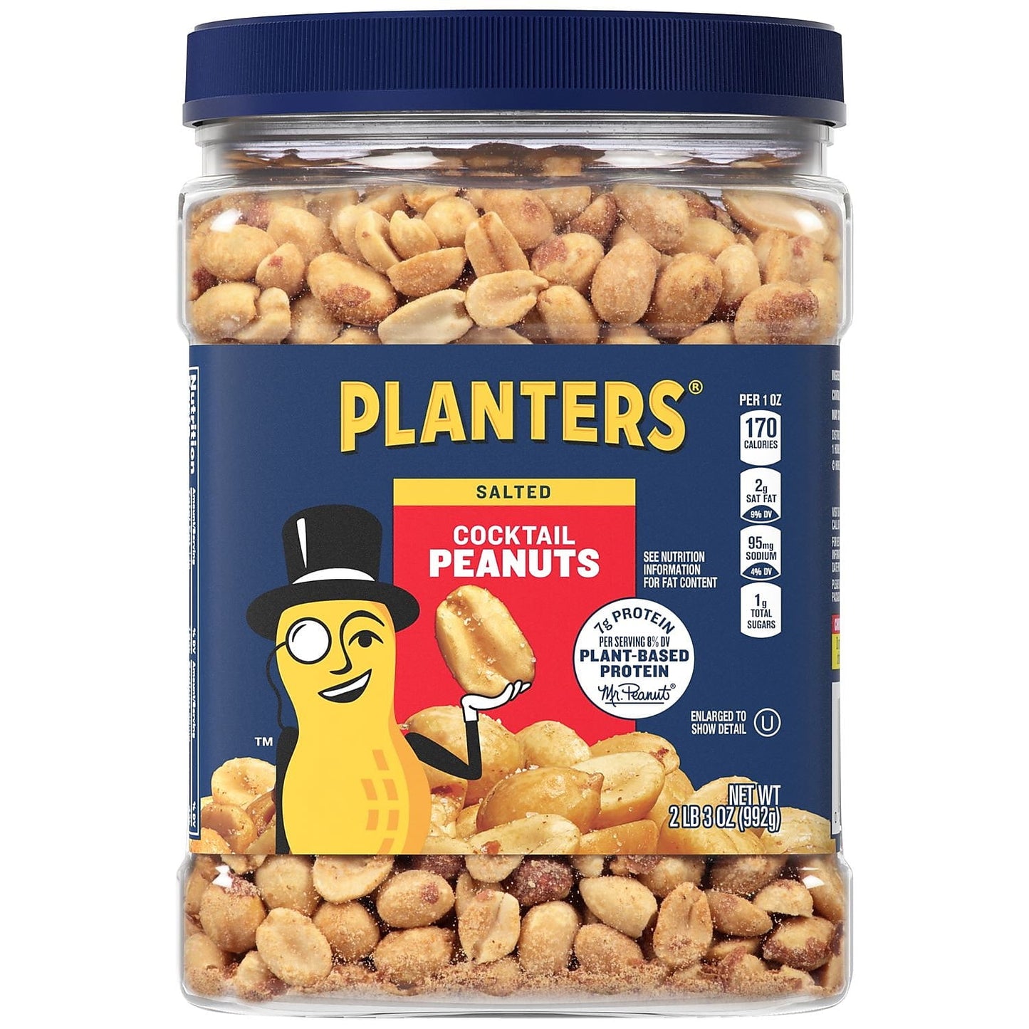 Enhance your cocktail party with these Planters cocktail peanuts.Step up your hosting game during cocktail parties, game nights, or gatherings with this container of cocktail peanuts. These Planters cocktail peanuts come in a 35-ounce container, providing you an ample supply to last you through several parties, events, and gatheringsPlanters Cocktail peanuts come in 35 oz jar is a healthy snack and helps to reduce the risk of heart disease. Peanuts are oil roasted/salted to provide pleasing taste. Enjoy a q