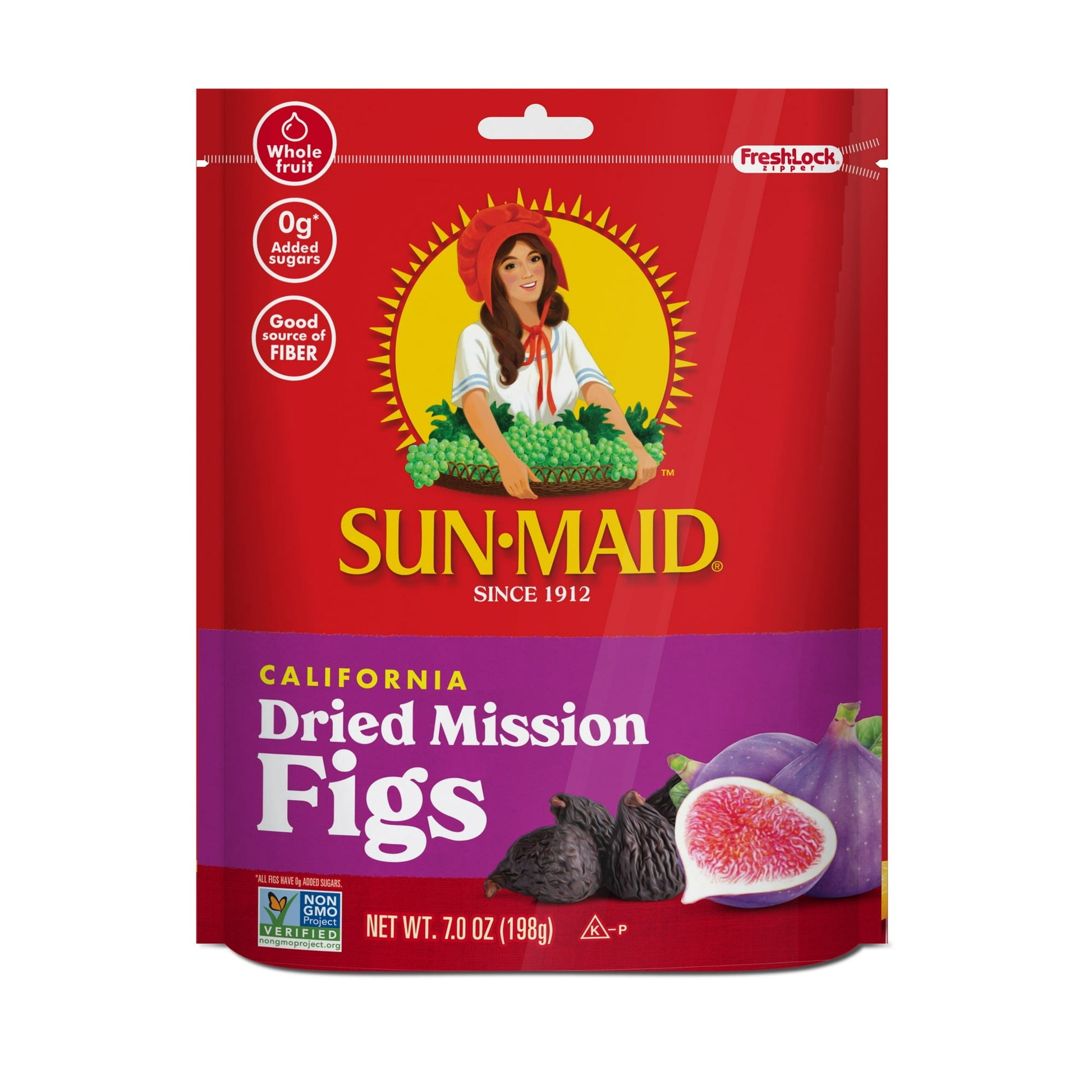 Sun-Maid® California Dried Mission Figs - A nutritious and delicious fruit, mission figs have a sweet, honeyed flavor with a hint of berry. Sun-Maid’s mission figs have 0g added sugar and are a good source of fiber. Deep purple, ripe and tender, they’re perfect for a snack, in baked treats or as a healthy option in a salad, granola or trail mix. Delicious paired with cheese or chocolates!