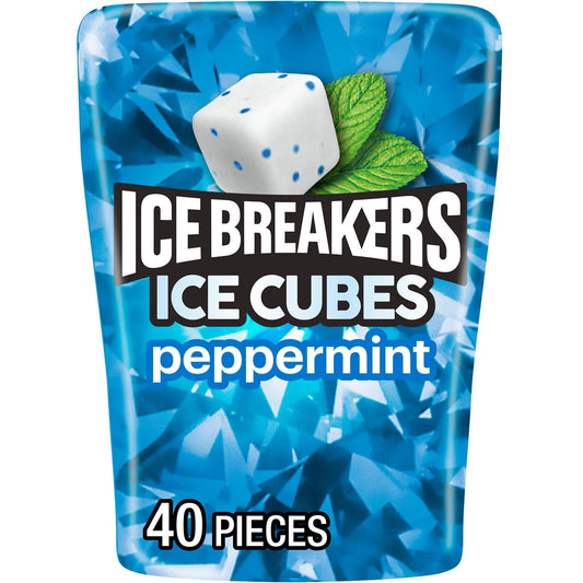 Invite a burst of freshness with ICE BREAKERS ICE CUBES peppermint flavored gum. Featured in a convenient 40-piece bottle, this minty flavored chewing gum offers a sugar free burst of invigorating flavor by your side anywhere you go. Take this convenient cube bottle anywhere you need a boost of freshness. This chewing gum is a quick and delicious satisfaction, that'll be your best friend during important moments in your life. Wherever the day takes you, these ADA accepted ICE BREAKERS ICE CUBES sugar free c