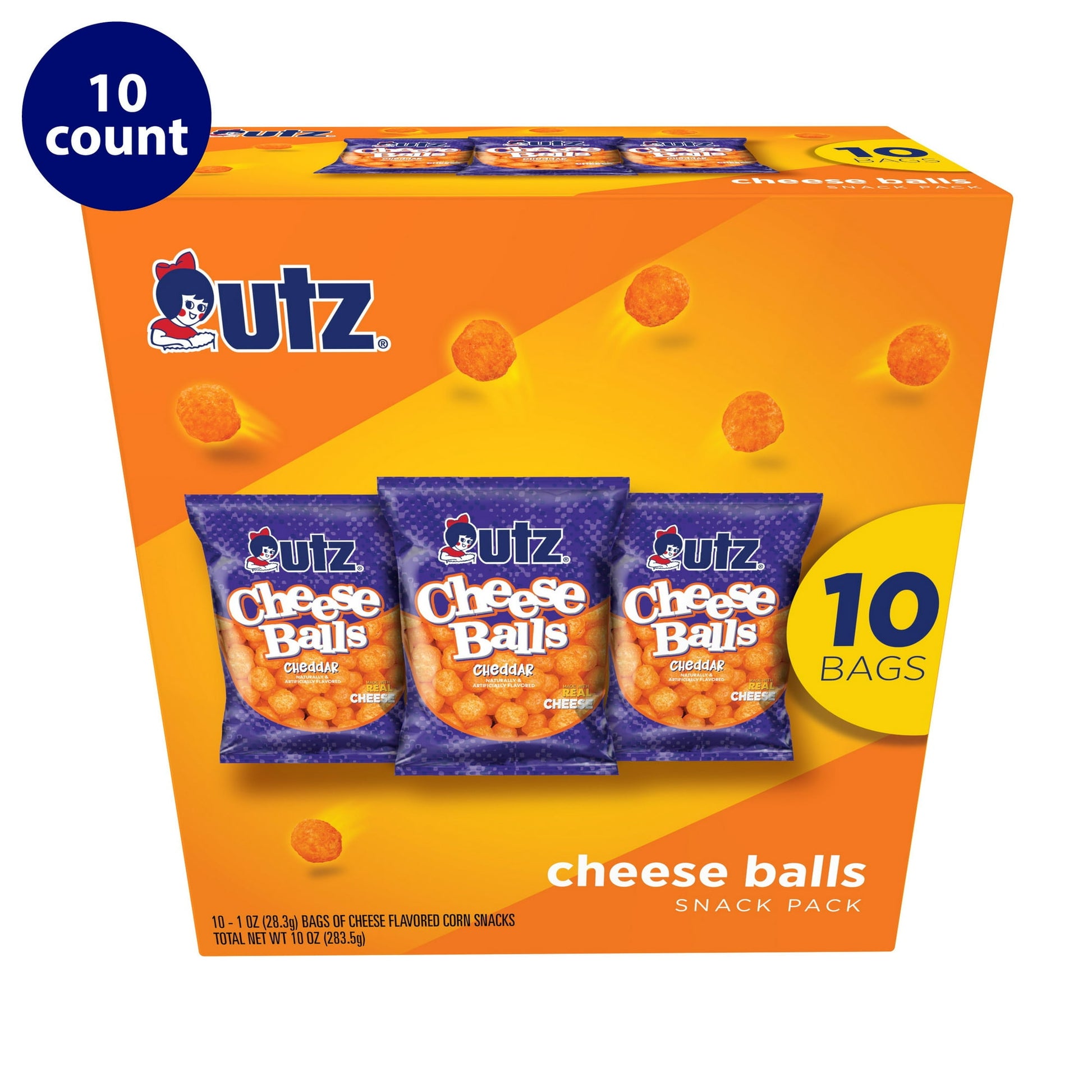 Delight in the cheesy goodness of Utz Cheese Balls Snack Pack! Every box contains ten 1 oz perfectly portioned bags, each bursting with the classic cheesy flavor you love. These delectable cheese balls offer a satisfyingly crunchy texture with an intense cheese taste that's hard to resist. Crafted with high-quality ingredients and Utz's expertise, these snack packs ensure freshness and flavor in every bite. Ideal for on-the-go munching, lunchbox treats, or satisfying that cheesy craving, the snack packs mai