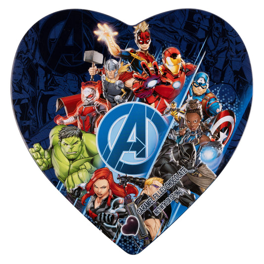 Valentine's Day is a time to celebrate love and affection, and what better way to do that than with a Marvel's Avengers Large Heart Tin with filled Milk Chocolate Hearts? The ideal gift for any Marvel fan, the heart-shaped tin features some of our favorite heroes including Ant-Man, Black Panther, Black Widow, Captain America, the Hulk, Iron Man, Thor, and more! Inside of the large tin, you'll find 16 pieces of individually wrapped caramel filled milk chocolate hearts. After the chocolate is gone, the tin is