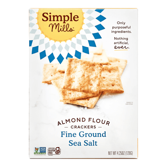 Simple Mills Ground Sea Salt Crackers Are Made With Nut And Seed Flour Blend, Tapioca, Cassava, Organic Sunflower Oil, Organic Onion, Organic Garlic, Sea Salt And Rosemary Extract. Each 4.25 Oz. Box Contains 4 Servings Of About 17 Crackers Each. Each Serving Has 150 Calories, 3 G. Of Protein And 2 G. Of Dietary Fiber.