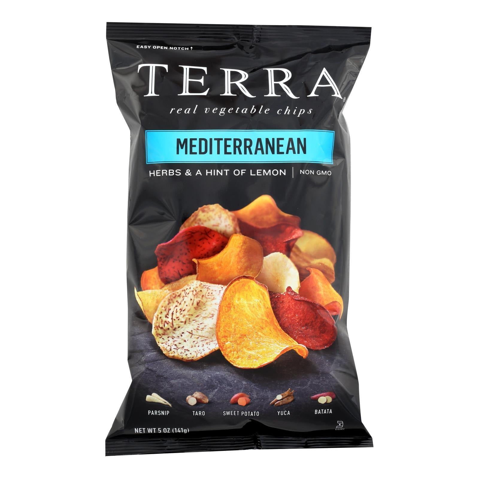 For over two decades, terra chips has had a passion for creating top quality, delicious chips.It is the goal of terra chips to not only create better-for-you products, but a healthier, stronger earth.Terra chips are guaranteed to have no trans fats, no cholesterol, no gluten and make more for a wonderful vegan snack.A delightful medley of taro, sweet potato, parsnip, yucca and batata (known as the cuban sweet potato) make up a delectable grab-bag of flavor.Includes one 5 oz.Bag.See nutrition fact panel for 