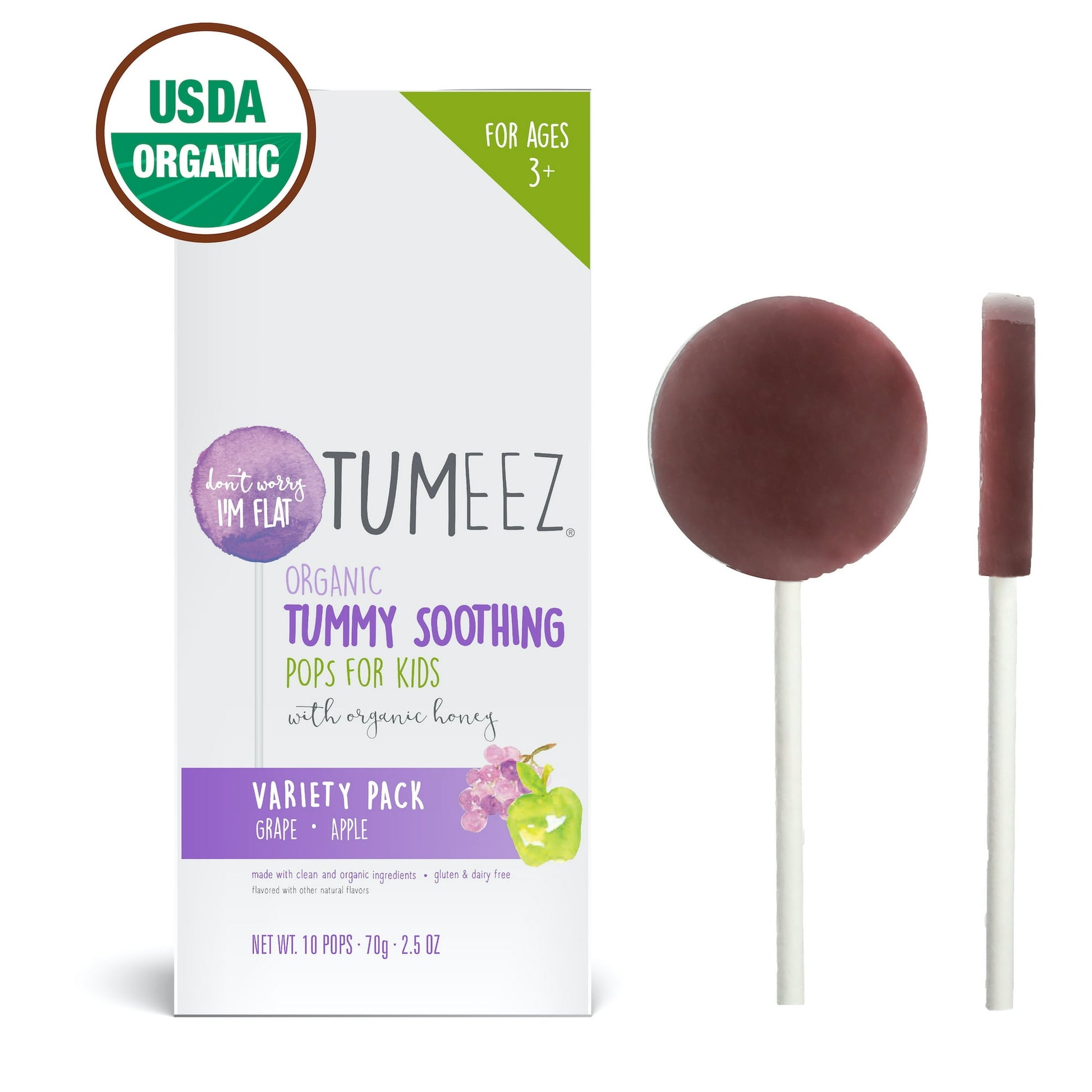 For parents seeking a gentle yet delectable solution for their children's tummy troubles, Tumeez Organic Lollipops offer a delightful remedy. These USDA Certified Organic pops provide relief with a smile, featuring the scrumptious tastes of grape and apple in a unique flat-on-a-stick design, perfect for tiny hands and mouths. With the approach of sniffle season, or in equipping your child’s school kit, these lollipops are an optimal soothing choice that prioritizes safety by minimizing choking hazards. They