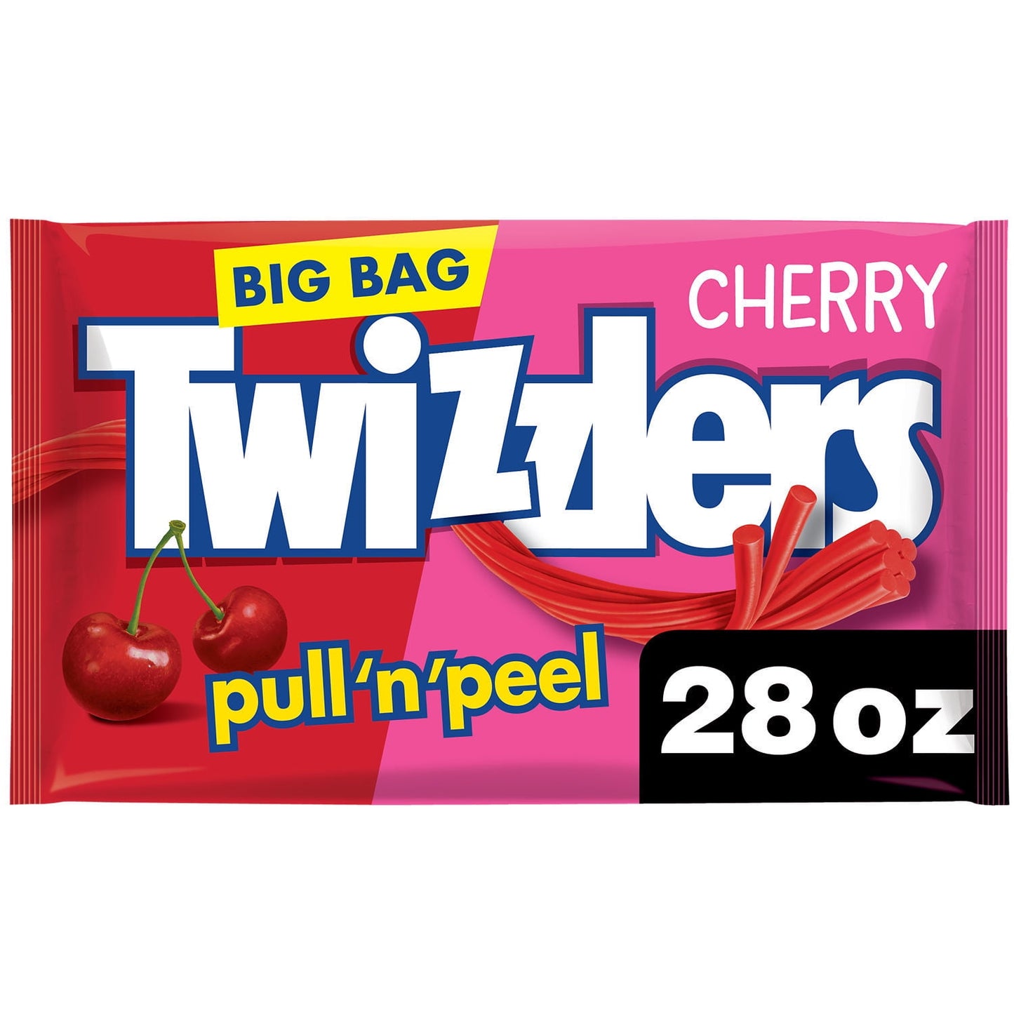 They say to never play with your food, but TWIZZLERS PULL 'N' PEEL cherry flavored chewy candy is the one exception! Grab ahold of a cherry chewy candy and untangle these treats for any moment that requires a sweet break. Take a big bag to your next sporting event, road trip or picnic at the park. When movie night rolls around, grab a bag to share with your friends and family to add a bit of fun to the evening. You can even store these low fat, chewy kosher treats inside your work desk for a quick break or 