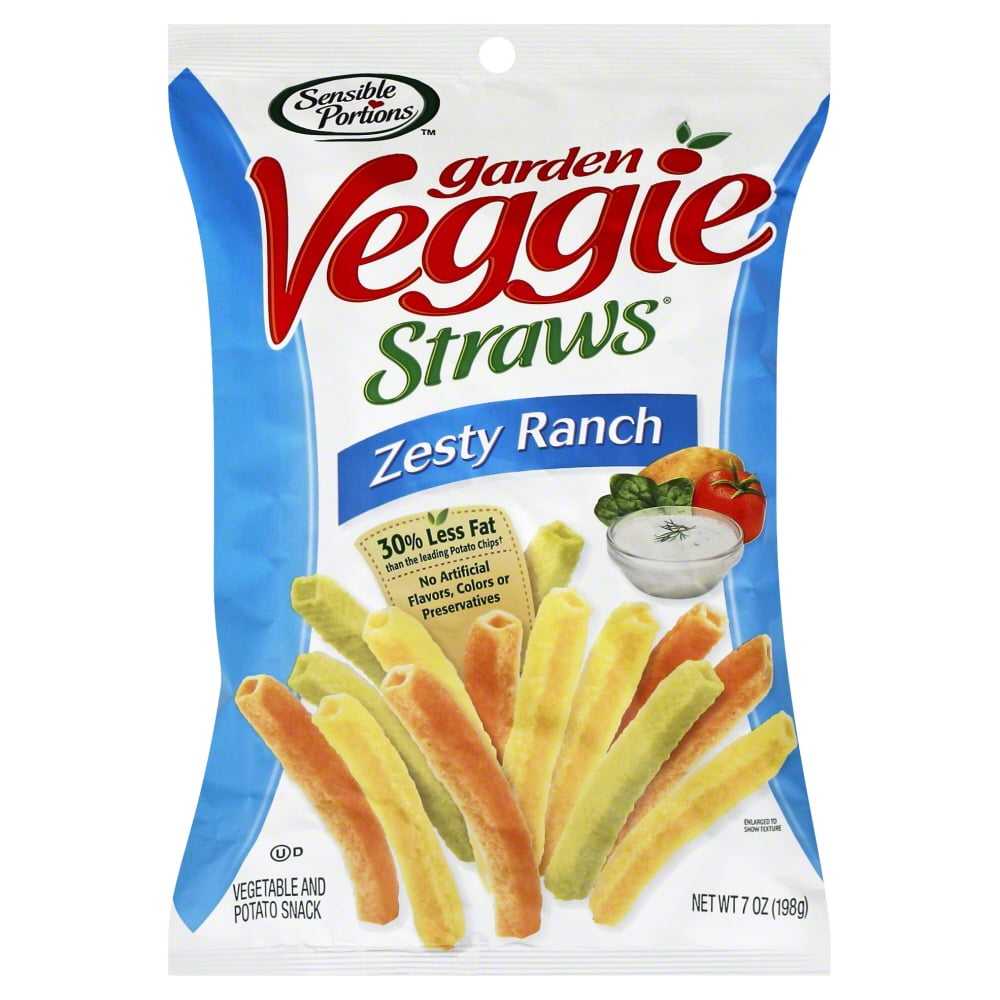 Snack smart and resist less with the Sensible Portions Veggie Straws. The combination of garden grown potatoes, ripe vegetables and 30 percent less fat than the leading potato chip provides a better-for-you snack. They are delicately seasoned with zesty ranch for a flavorful taste and allow you to satisfy your snack cravings in a smart and wholesome way. The Sensible Portions veggie straws are non-GMO and contain no artificial colors, flavors or preservatives with zero cholesterol as well. They are an ideal