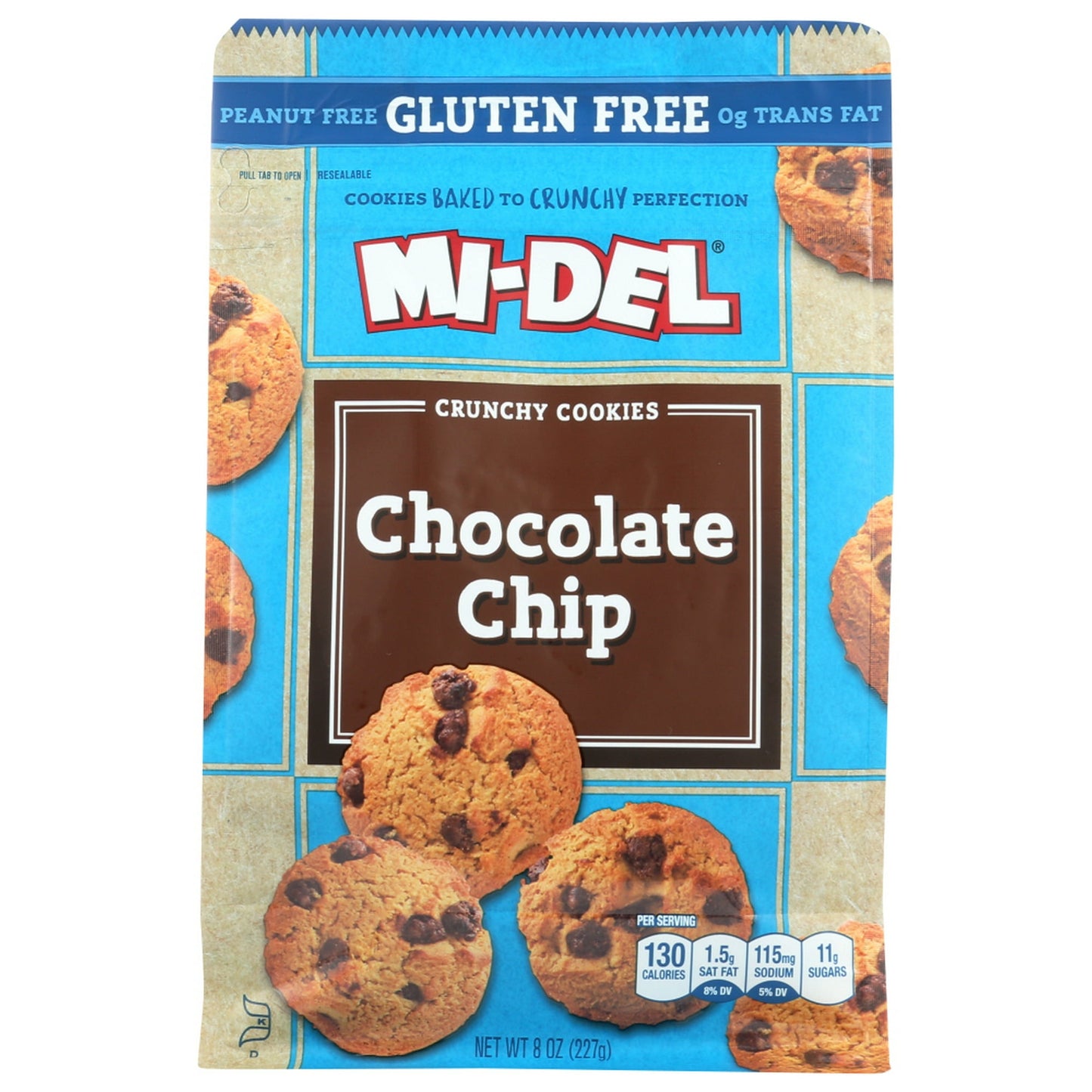 Mi-Del'S Gluten-Free Chocolate Chip Crunchy Cookies Are American Cookie In A Gluten-Free Recipe That You’Ll Crave. Our Gluten-Free Chocolate Chip Cookies Gives You The Satisfying Crunch That Makes Every Bite A Delight. We Use Gluten-Free Flour With Organic, Dried Cane Juice And Chocolate Chips. We Leave Out Wheat And Artificial Flavors And Colors And Our Cookies Have 0 G. Of Trans Fat. See Nutrition Facts Panel For Allergens. Includes One 8 Oz. Package Of Gluten-Free Chocolate Chip Crunchy Cookies. Since 19