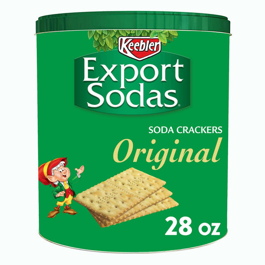 Crispy, crunchy, and a little bit toasty, Keebler Export Sodas Original soda crackers are made with our tried-and-true recipe of enriched flour, baking soda, yeast, and a sprinkle of salt. With a distinctively dry and crisp texture, our Export Sodas soda crackers are ideal for snacking and go great with soups and salads, savory spreads, dips, meats, and cheeses. These cholesterol-free crackers are made with 0g trans fat (0g polyunsaturated fat; 0.5g monounsaturated fat) for guilt-free munching; Pack some fo