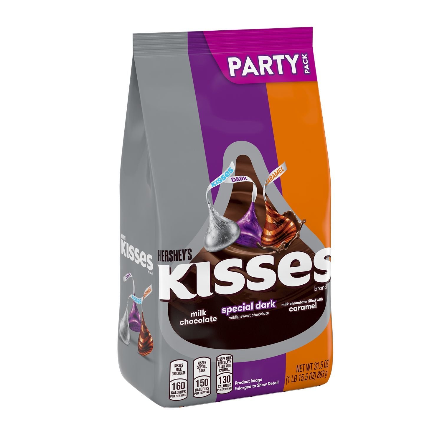 For an easy snack you can put out at events, fill your home and office candy dishes with and include in lunch boxes, reach for HERSHEY'S KISSES assorted chocolates. This mixed candy assortment will provide enough milk chocolate, milk chocolate caramel and SPECIAL DARK mildly sweet chocolate candy for anyone crossing your path. Sure to catch the eye in bright, shiny foils, these individually wrapped KISSES treats look right at home in candy bowls and snack displays at parties, meetings and everyday occasions