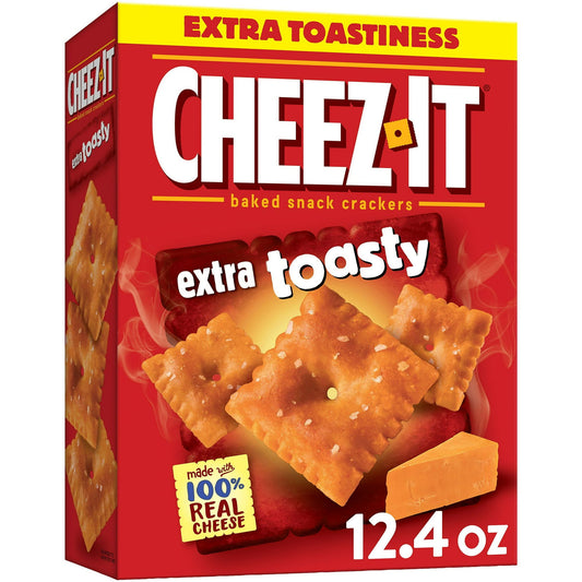 Make snack time more fun with Cheez-It Extra Toasty baked snack crackers, bite-size cheese crackers that are baked to crispy perfection. Cheez-It baked snack crackers are the real deal, made with 100% real cheese that's been carefully aged and toasted for a yummy, irresistible taste bursting with real cheese goodness. Every single cracker has been baked to crisp, toasty perfection for an added snap with each bite; Cheez-It crackers are delicious cheese snacks that are perfect for game time, party spreads, s