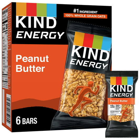 KIND Energy Peanut Butter bars are delicious snacks that help provide sustained energy from 17 grams of whole grains. These KIND Energy bars contain 100% whole grains - oats, quinoa, buckwheat, amaranth, and millet- with oats as the #1 ingredient. Creamy peanut butter and crunchy whole peanuts combine to deliver gluten free snacks with a soft, chewy texture. Grab these individually wrapped snack to take on your adventures. This grains bar contains 17 grams of whole grains and 10 grams of protein. With whole