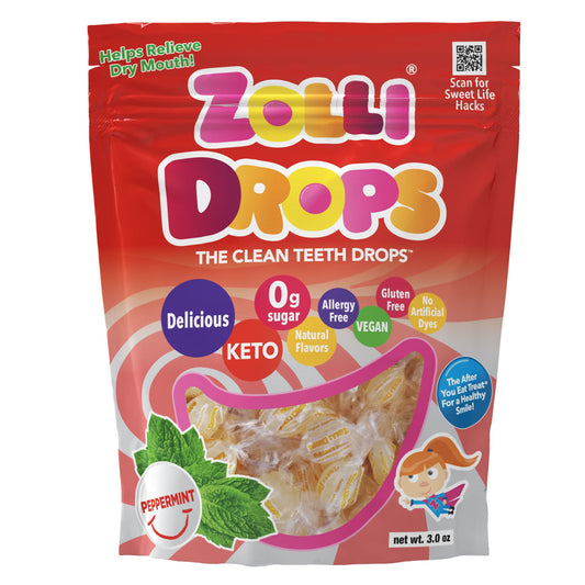 Delicious, natural, kid created, Mom approved Zollipops , Clean Teeth Anti Cavity Drops are no ordinary suckers. This candy is a supercharged with smile making, magical, teeth cleaning ingredients, including erytritol, xylitol and other natural ingredients. They help to reduce the acidity and raise the pH in your mouth after a meal to help your teeth re-mineralize and get stronger, faster to keep smiles healthy and happy. Zolli are sugar free, nut free, gluten free, dairy free, vegan, kosher, and contain no