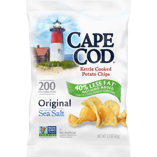 Our Less Fat Chips are just as delicious as our classic Original flavor chip. That’s because they’re made with the same simple ingredients: potatoes, oil and sea salt. Nothing added. They just get an extra spin in the kettle to remove excess oil for 40% less fat than the leading brand of potato chip. There's no need for you to sacrifice one ounce of satisfaction. Cape Cod Potato Chips are known for their quality taste, hearty crunch and distinctly remarkable flavors. Available in many traditional and unique