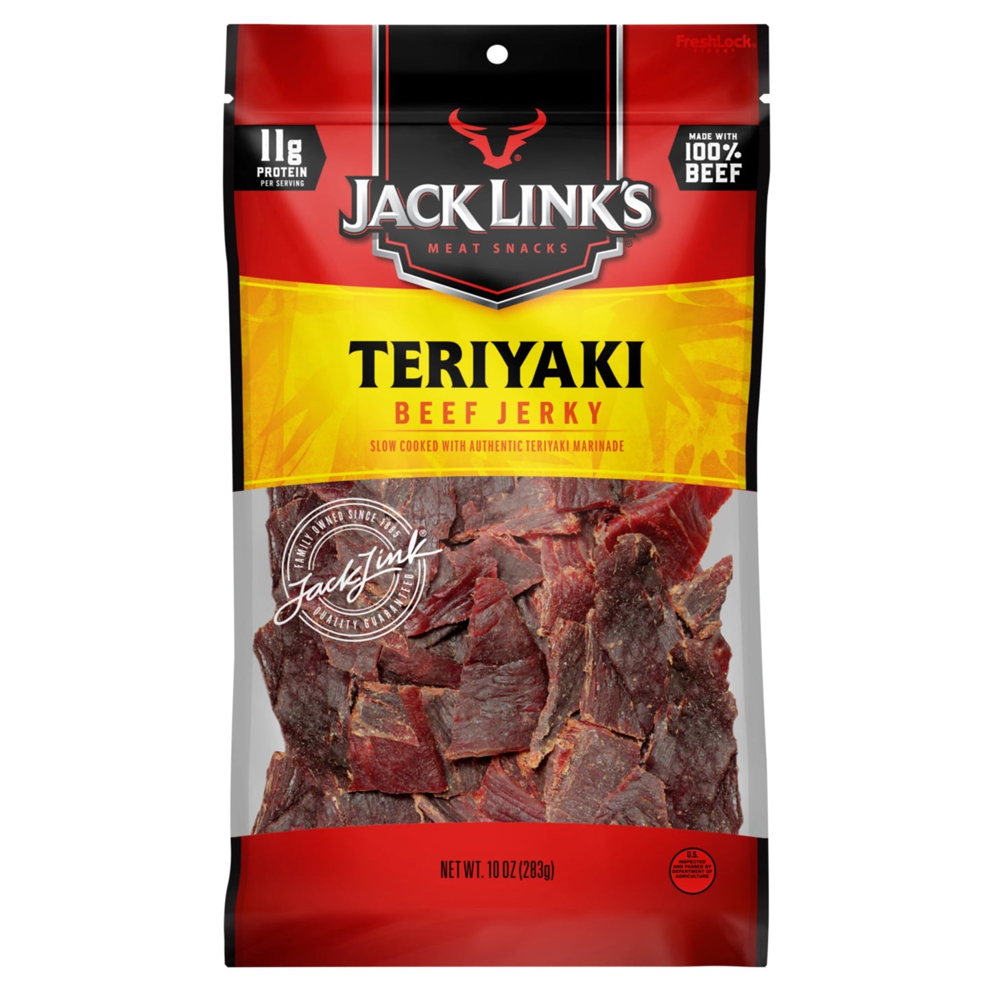 Beef jerky is synonymous with adventure. From Vikings crossing the seas to camping trips in the mountains, beef jerky is a portable fuel that can help power any journey. Our Teriyaki Beef Jerky is a flavor adventure you don't want to miss. GOOD SOURCE OF PROTEIN: With 11g of protein and 80 calories per serving, Teriyaki Beef Jerky can help you power thru an afternoon at work, school or even those weekend tailgate parties.