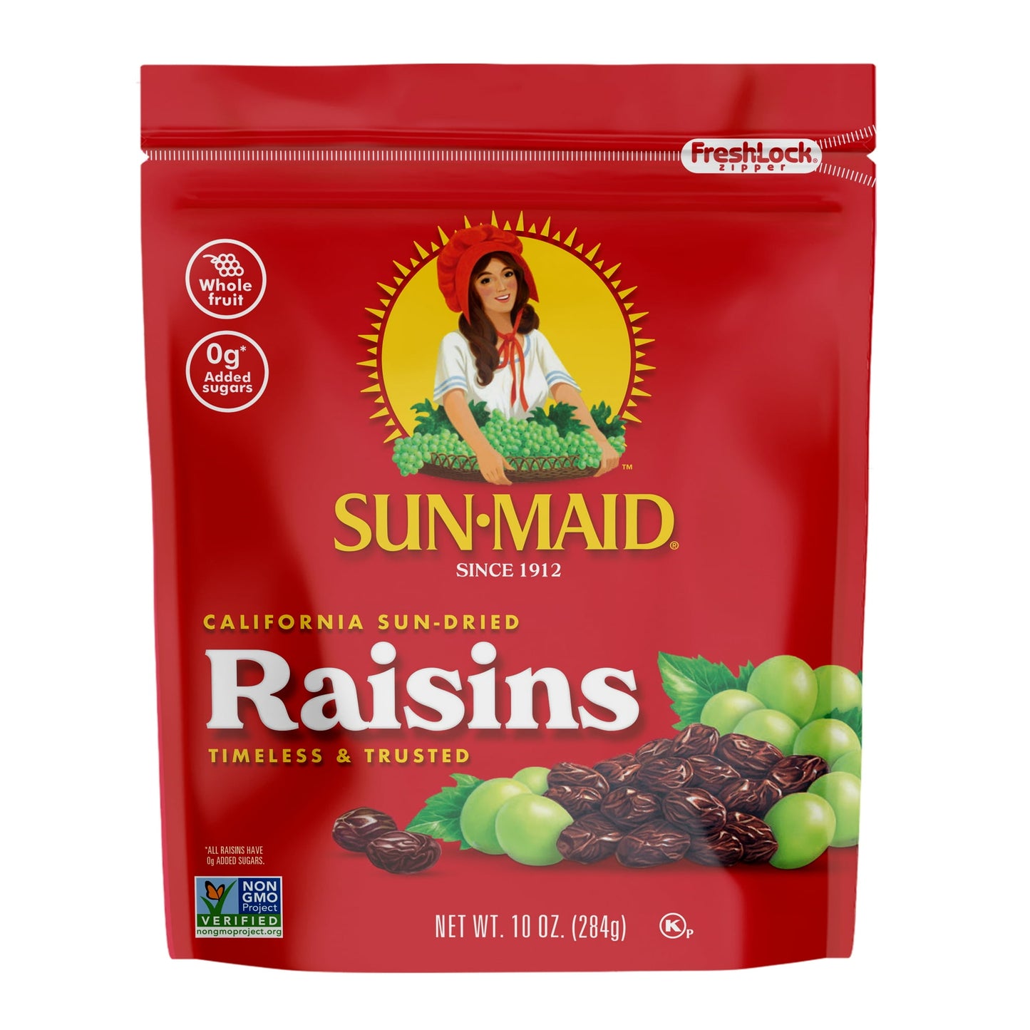 Sun-Maid® California Sun-Dried Raisins - Made with nothing but grapes and California sunshine, Sun-Maid® Raisins’ timeless and trusted goodness has been a healthy snack for kids and grown-up kids alike since 1912. These grab n’ go snacks are made with whole fruit and are Non-GMO Project Verified. Sun-Maid® is the timeless and trusted go-to snack that's simple, versatile and better-for-you. Make Sun-Maid® California Sun-Dried Raisins a part of your daily routine, at home or on the go.