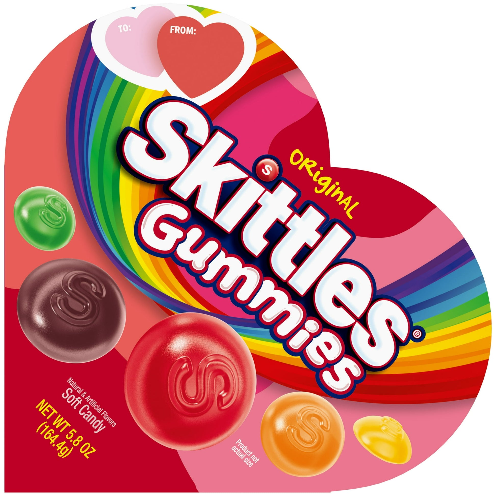 Give the gift of the rainbow this Valentine’s Day with the SKITTLES Gummies Valentines Day candy heart box. The perfect alternative to a Valentine’s Day chocolate box, this heart-shaped candy box will delight that special someone. The original flavor gummy assortment of strawberry, grape, lemon, green apple, and orange is sure to brighten up their day. With "To" and "From" already on the package, this SKITTLES Gummies Original assorted candy heart box makes your Valentine’s Day gift exchange easy. From your