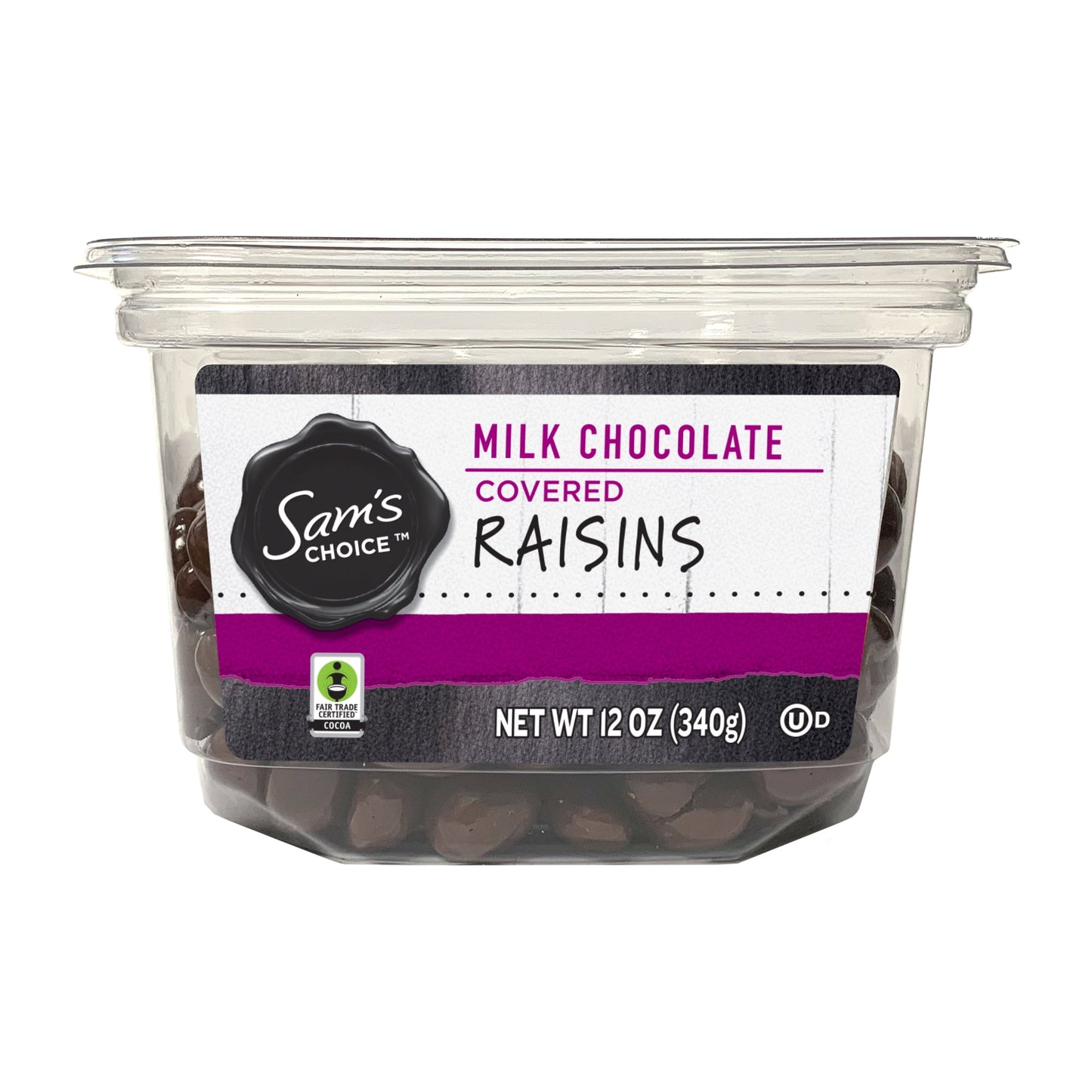 These Sam's Choice Milk Chocolate Covered Raisins are a decadent treat that everyone will enjoy. These sweet raisins are covered with creamy milk chocolate. The re-closable container makes them ideal to take to your next party or on a road trip. There are about 12 servings per package, so you'll have plenty to share with family and friends. Treat yourself to Sam's Choice Milk Chocolate Covered Raisins. Named after our iconic founder, Walmart's Sam's Choice brand provides families with premium, high-quality 