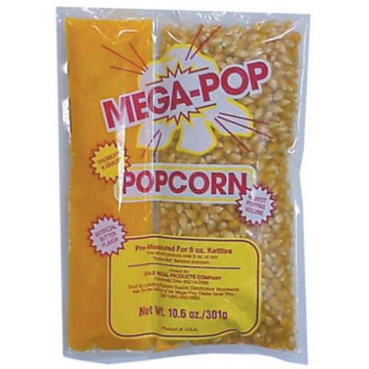 Everything you need to make popcorn in one convenient kit. Popcorn and salt on one side and butter-flavored oil on the other help make popping corn easy. Coconut oil is used to help enhance flavors and also works to keep your kettle cleaner than traditional oil. Use this item with 6-ounce or 8-ounce kettles. Simply pre-melt your popcorn oil or put it right into the kettle. After it has turned liquid, pour in your salt and kernels. As the popcorn kettle heats, the salt will let out a popcorn scent that'll he