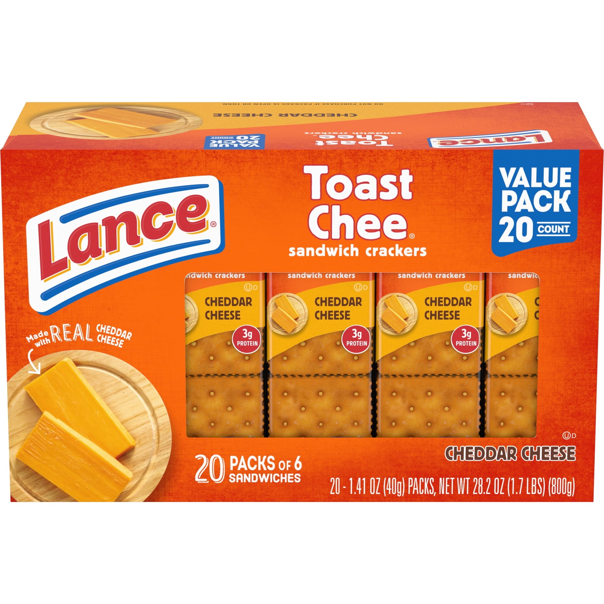 For more than 100 years, Lance has been fueling families with delicious snacks. One of our all-time fan favorites is ToastChee crackers, a delicious cheddar cheese and cracker creation. These are a true original and made to satisfy. At Lance, sandwiches mean more: they aren’t just two somethings with whatever in the middle. ToastChee crackers are fresh-baked crackers paired with a real cheese filling for a classic and tasty snack. Or, as we say, a Lance Sandwich cracker is two awesomes on the outside with t