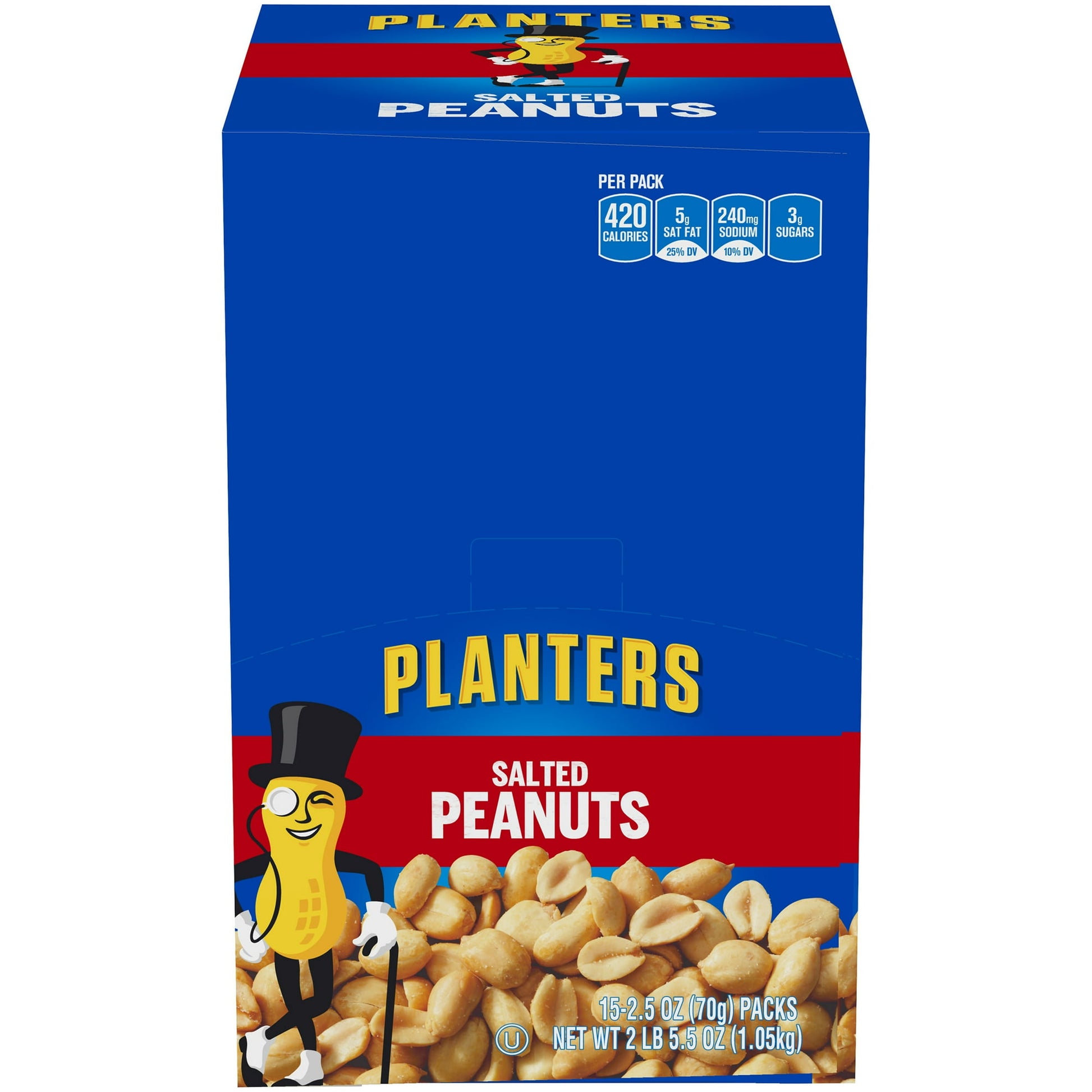 A Planters original, these salted peanuts are seasoned with pure sea salt and are good source of , fiber, and vitamin E. Each peanut is carefully skinned and peeled and then finely seasoned with sea salt to enhance the natural nut flavor. - Available in an easy to open, snack-size bag so you can enjoy this salty treat anywhere.