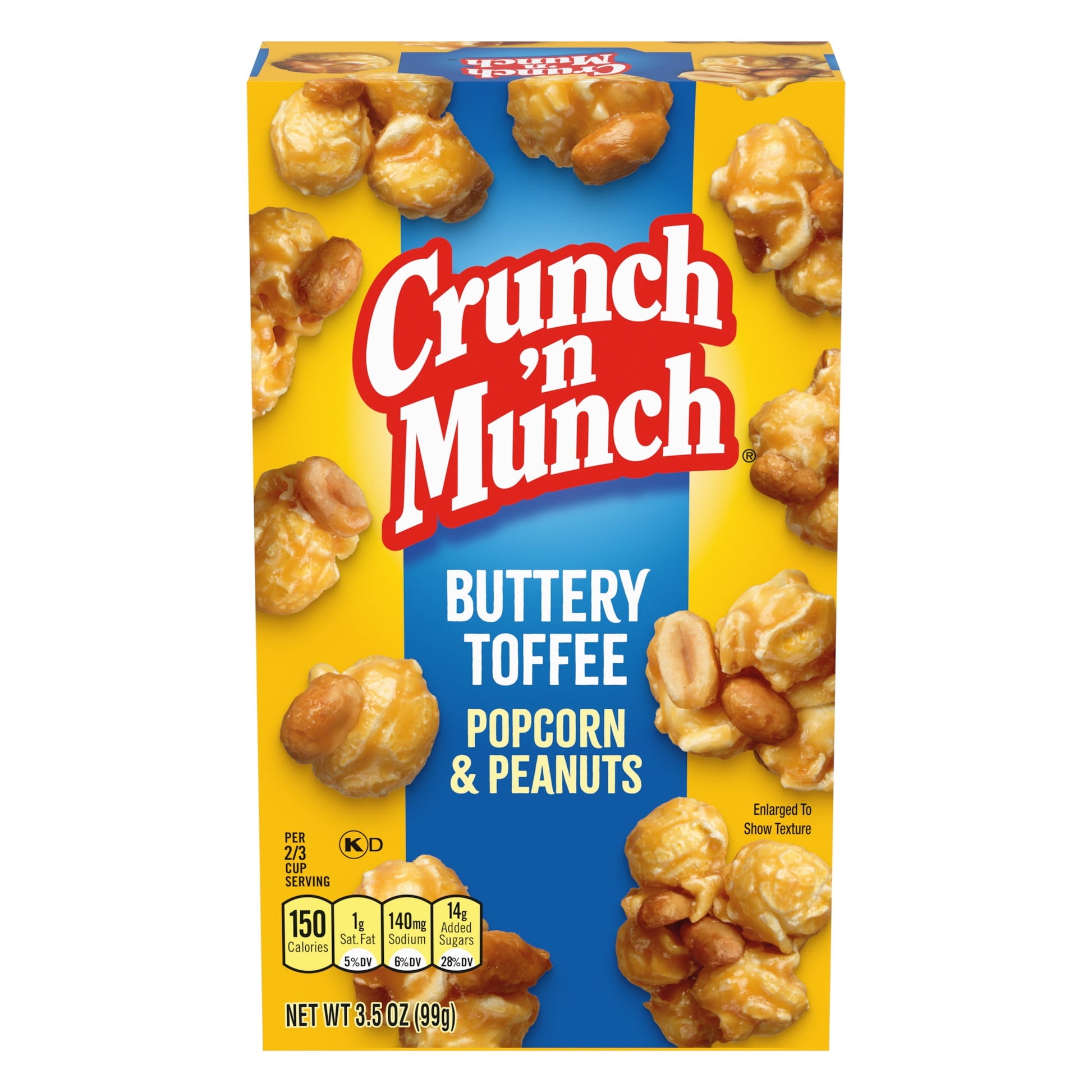 Take your favorite sweet and salty snack to go with CRUNCH 'N MUNCH Buttery Toffee Popcorn with Peanuts in a 3.5-ounce box. The portable box is filled with fluffy popcorn and crunchy peanuts covered in buttery toffee flavor for the perfect-sized snack. CRUNCH 'N MUNCH is made with 100% whole grain popcorn. Gourmet popcorn in an individual-sized pack makes an easy on-the-go snack for ball games, road trips or snacks on long commutes. Enjoy the delicious taste of CRUNCH 'N MUNCH Butter Toffee Popcorn.