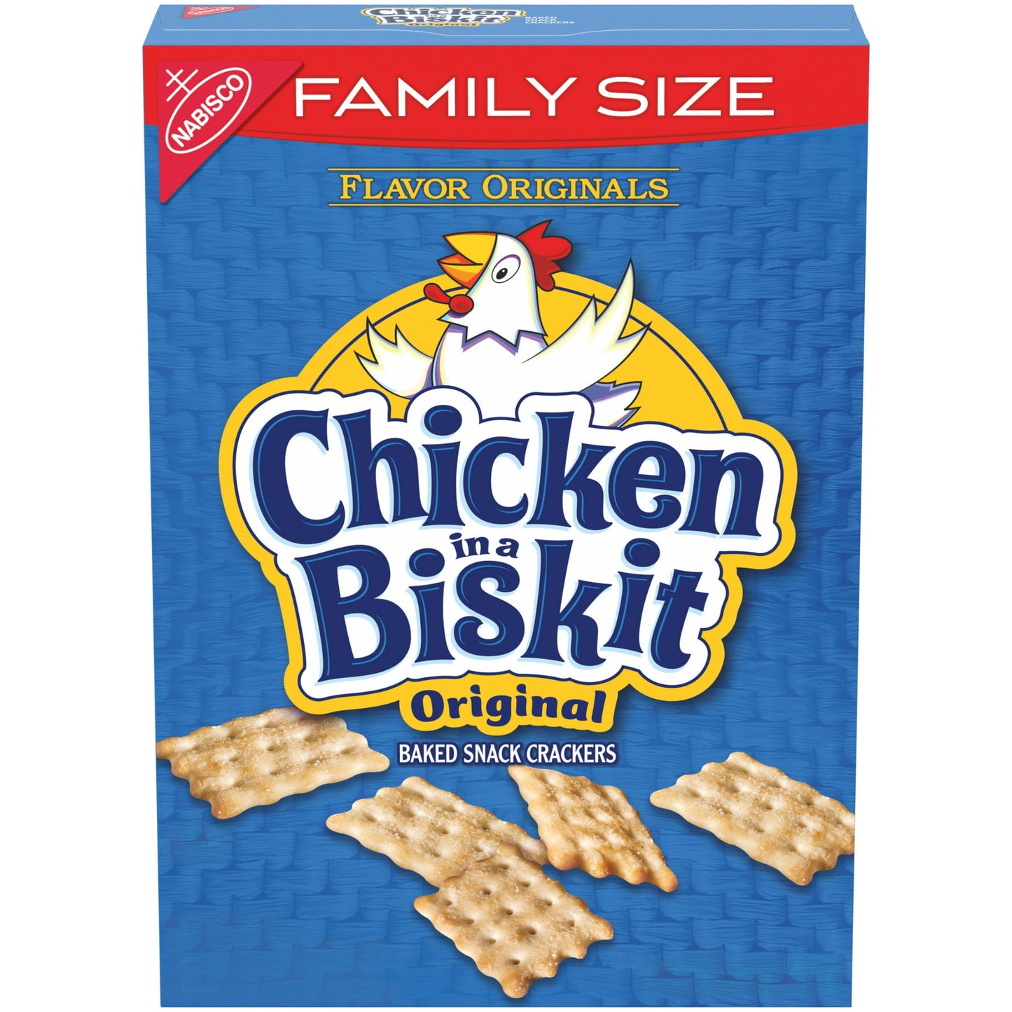 Make snack time flavorful with Chicken in a Biskit Original Baked Snack Crackers. Made with chicken, these baked crackers have a light, crunchy texture, and they're ideally seasoned. With 0 grams of trans fat per serving, these flavored crackers are great salty snacks for kids and adults on their own, or serve these toasted crackers with soup or salad to add flavor to your favorite dishes. Delicious crackers for dip, these chicken flavored crackers come in a multi-serving box that's great for sharing with y