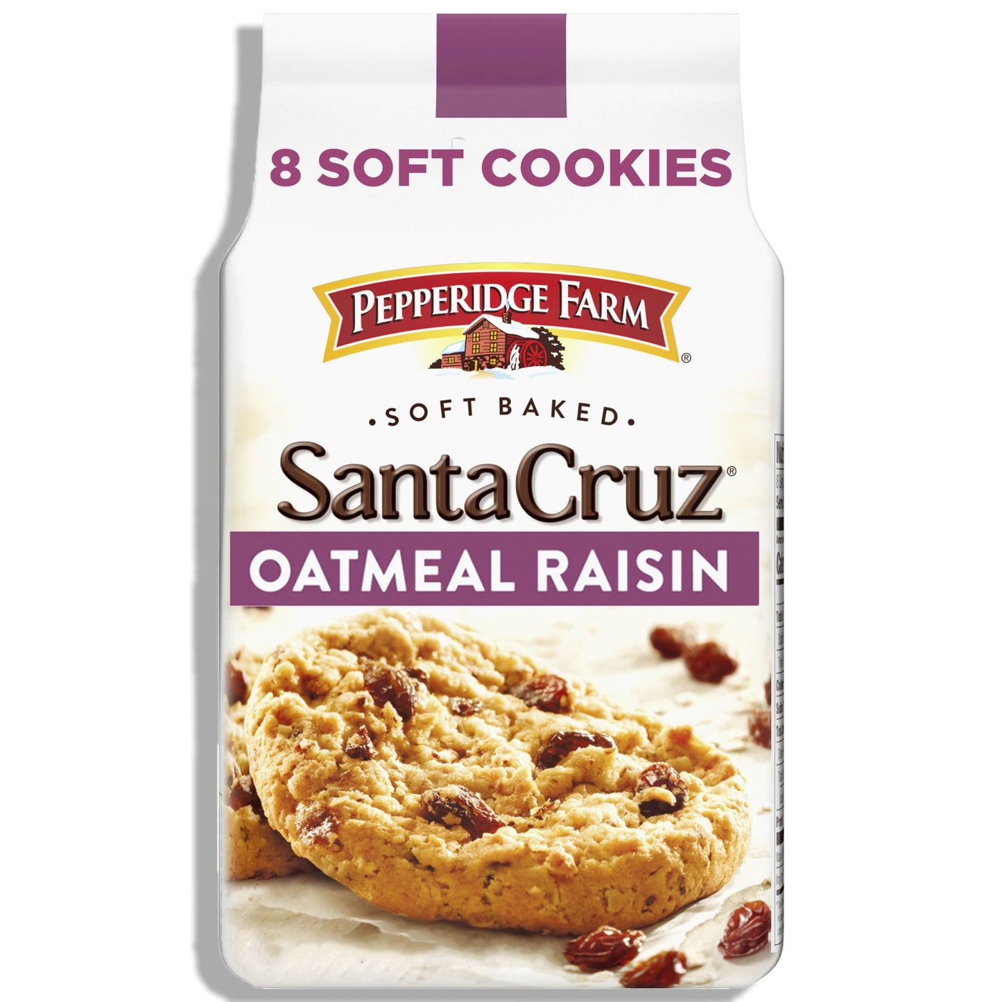 Enjoy a taste that’s just like homemade with Pepperidge Farm Santa Cruz Soft Baked Oatmeal Raisin Cookies. Pepperidge Farm Santa Cruz oatmeal cookies feature the delicious combination of rolled oats, juicy raisins and cinnamon spice. With a classic flavor and moist, chewy texture, our soft cookies are more than just a treat - they're an experience! Each 8.6-ounce bag contains 8 cookies and is perfect for sharing or stashing in your pantry to satisfy your cravings for sweet snacks. Enjoy these chewy cookies 