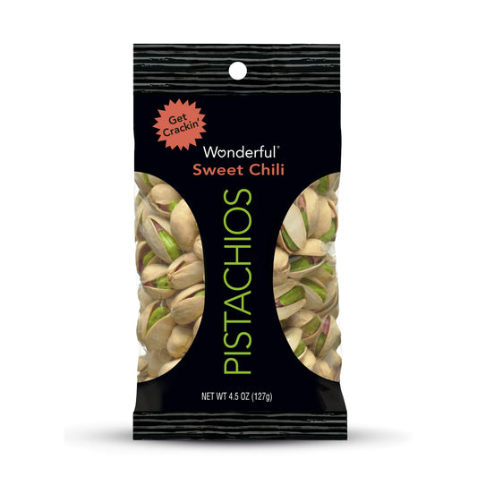 Wonderful Pistachios, In Shell, Sweet Chili, 4.5 Ounce Bag, Pack of 8, Protein Snack, Gluten Free, On-the Go Snack