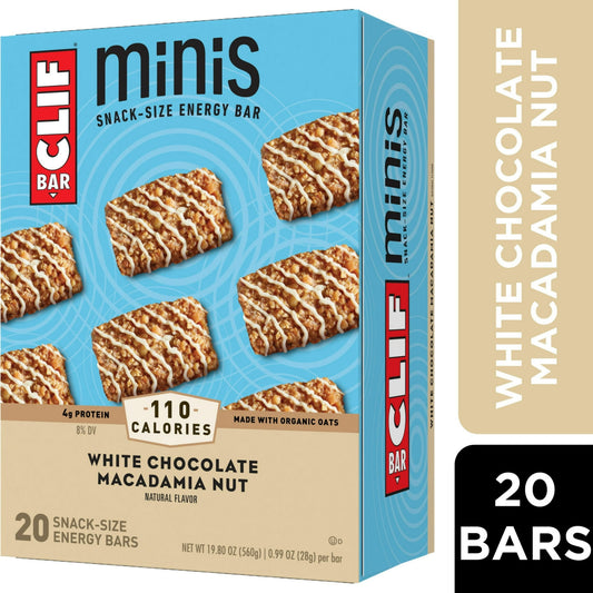 Made with wholesome ingredients like organic rolled oats, CLIF BAR Minis are perfectly portioned to provide energy for short or low-intensity activities like quick run, long stroll, or yoga. CLIF BAR Minis have 100-110 calories and 4-5g of protein per bar, and they are non-GMO and plant-based with no high-fructose corn syrup or artificial flavors.