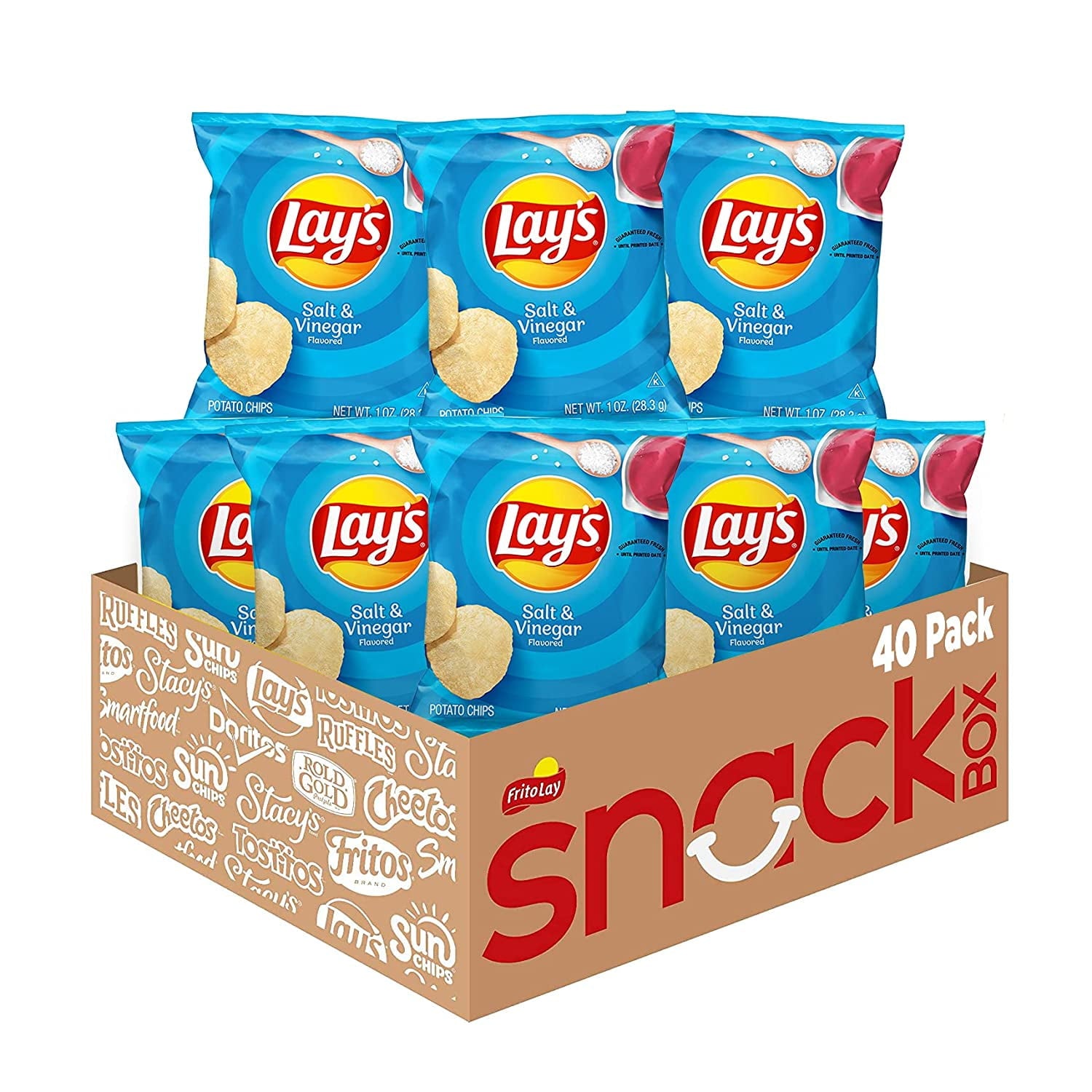 Each bag of LAY’S Salt & Vinegar Flavor Potato Chips is a little reminder of how good the simple things are. Our trusted ingredients ensure that each bag and every chip is perfectly seasoned to capture the tangy blend of salt and vinegar. Turn a get-together into a party with the 1oz Salt and Vinegar Flavored Potato Chips from Lay's. This classic potato chip lends a delicious blend of delicious sea salt and tangy vinegar for a mouth-puckering delight. A bowl of Lay's potato chips is just what you need for y