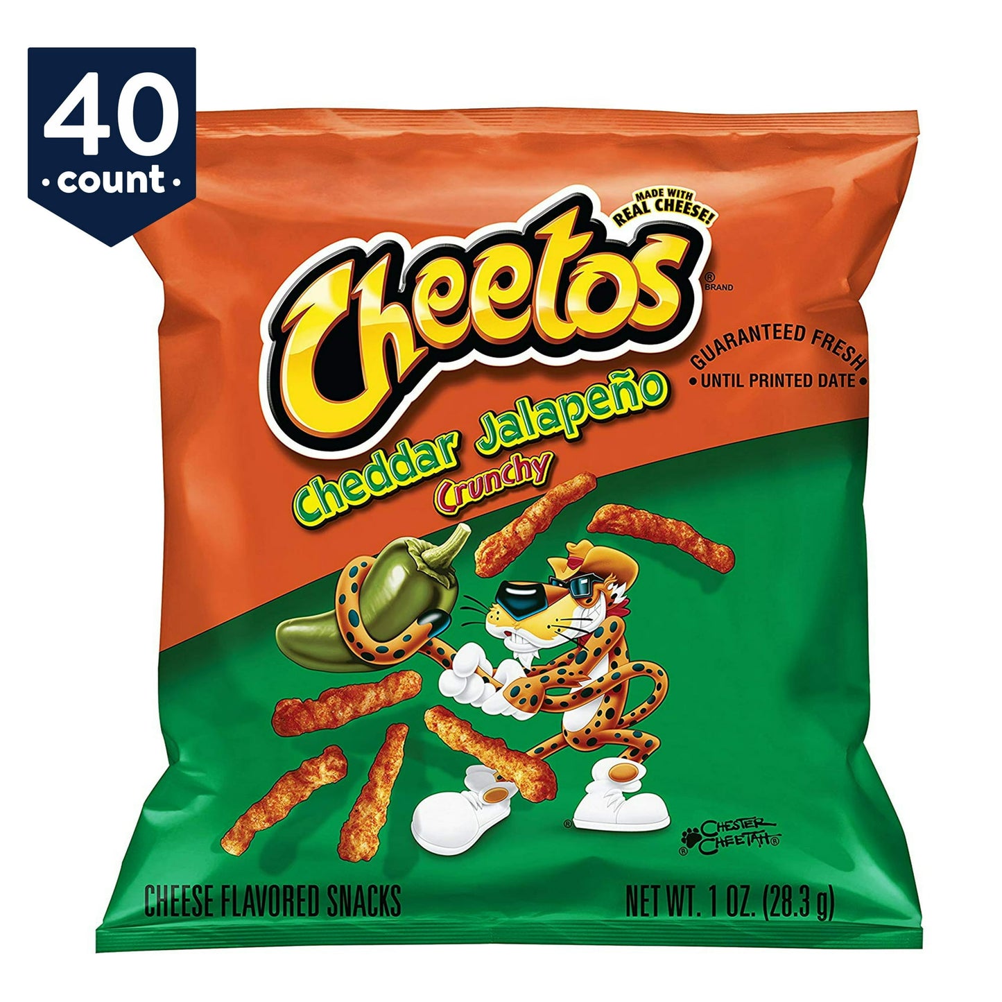 Delicious Cheddar Jalapeno flavor Made with real cheese Individual size bags for on-the-go snacking Easy to carry, easy to store, and easy to pack Includes (40) 0.875 oz bags