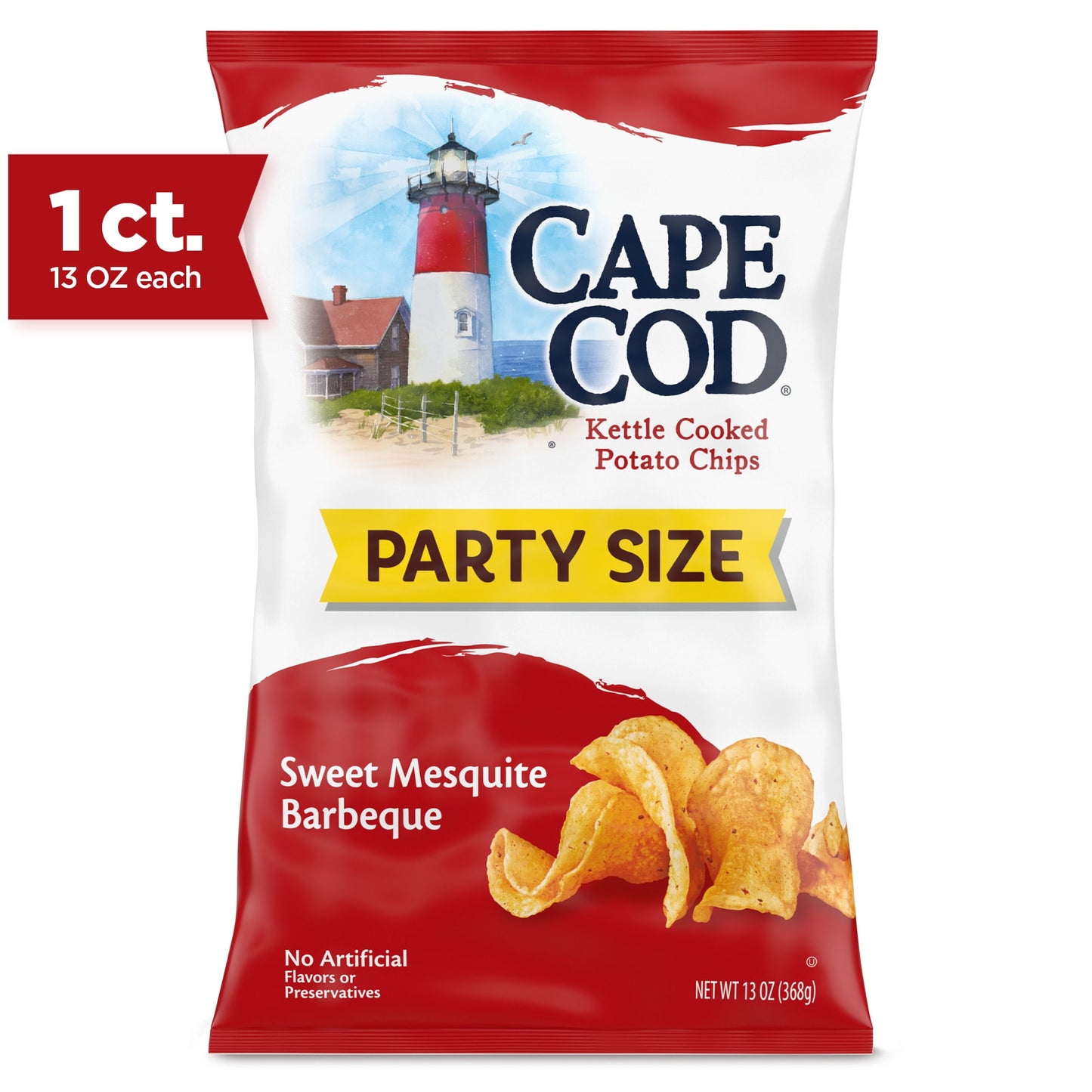 Cape Cod Sweet Mesquite Barbeque Kettle Cooked Chips channel sunny days grilling on the beaches of Cape Cod. They feature sweet a blend of tomatoes, onions, and spices with a touch of mesquite smoke. Perfect, full-bodied barbeque seasoning and robust flavor make these potato chips something special. We start with choice potatoes and slice them perfectly, cooking them in custom kettles, one batch at a time. Doing so at precisely the right temperature allows them to reach a golden-amber hue. Unique shapes and