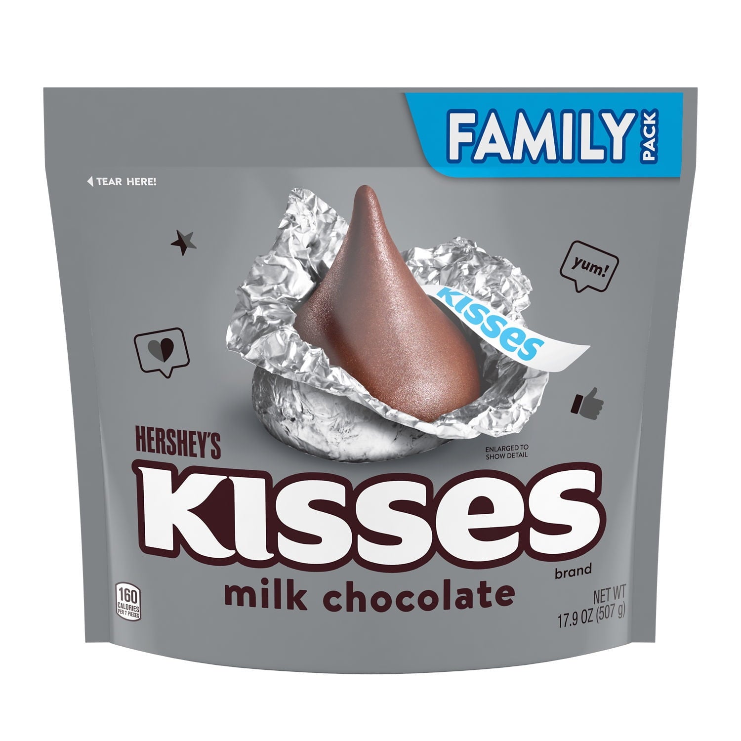 Need to make sure the whole family is happy with the snack selection? Looking to give your employees a midday treat they actually enjoy? Whatever the case, HERSHEY'S KISSES candies have you covered. These milk chocolate classics make the perfect creamy treat throughout the day. Try some in a new dessert recipe or on top of your favorite cookie and cake treats for an extra bite of bliss your loved ones won't want to miss.