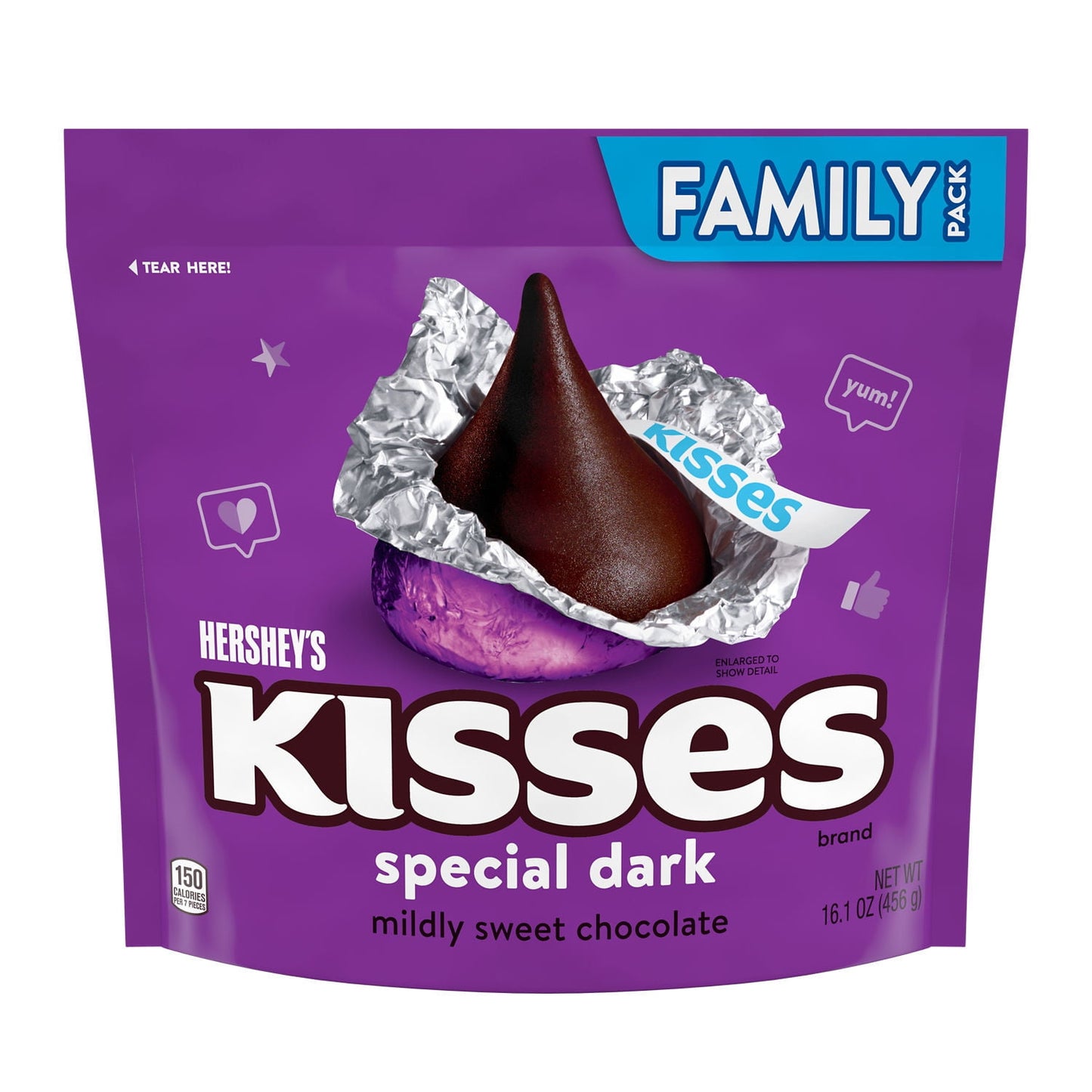 Need to make sure the whole family is happy with the snack selection? Looking to give your employees a midday treat they will actually enjoy? Whatever the case, HERSHEY'S KISSES candies have you covered. These HERSHEY'S KISSES SPECIAL DARK mildly sweet chocolate morsels make the perfect creamy treat throughout the day whenever you need a little pick-me-up. Try some HERSHEY'S KISSES candies in a new dessert recipe or on top of your favorite cookie, brownie and cake treats for an extra bite of bliss your love