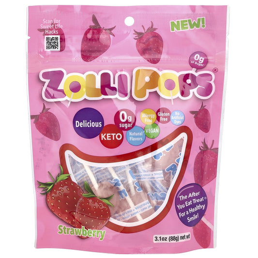 Delicious, natural, kid created, Mom approved Zollipops , Clean Teeth Anti Cavity Pops are no ordinary suckers. This candy is a supercharged with smile making, magical, teeth cleaning ingredients, including erytritol, xylitol and other natural ingredients. They help to reduce the acidity and raise the pH in your mouth after a meal to help your teeth re-mineralize and get stronger, faster to keep smiles healthy and happy. Zollipops are sugar free, nut free, gluten free, dairy free, vegan, kosher, and contain