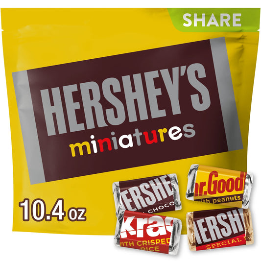 There's something for everyone in this HERSHEY'S Miniatures chocolate candy assortment. Find miniature versions of all your favorite HERSHEY'S bars in one sweet bag, including HERSHEY'S milk chocolate bars, HERSHEY'S SPECIAL DARK mildly sweet chocolate bars, KRACKEL chocolate candy with crisped rice and MR. GOODBAR chocolate candy with peanuts. Enjoy assorted chocolate candy classics individually wrapped for lasting freshness and convenience all year long. Perfect for lunch boxes, movie nights, game nights,