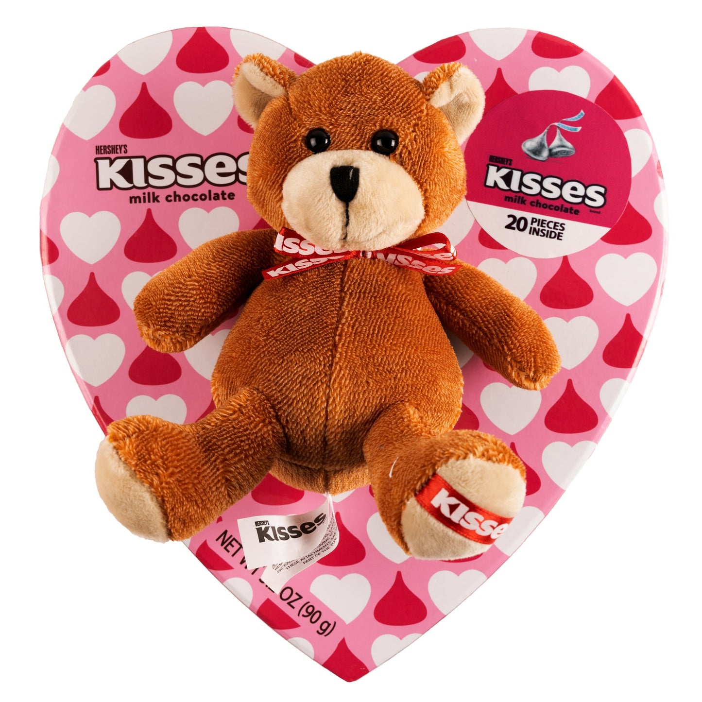 Embrace the romance of Valentine's Day with our Hershey's Kisses Stuffed Bear Heart Box Gift Set. Hidden inside the beautifully designed heart box, discover 20 iconic Hershey's Kisses, offering melt-in-your-mouth chocolate moments. Paired with a plush bear that embodies the warmth and tenderness of love, this set is a heartfelt combination of sweetness and comfort. Perfect for gifting, it promises to make your special someone's day truly unforgettable.