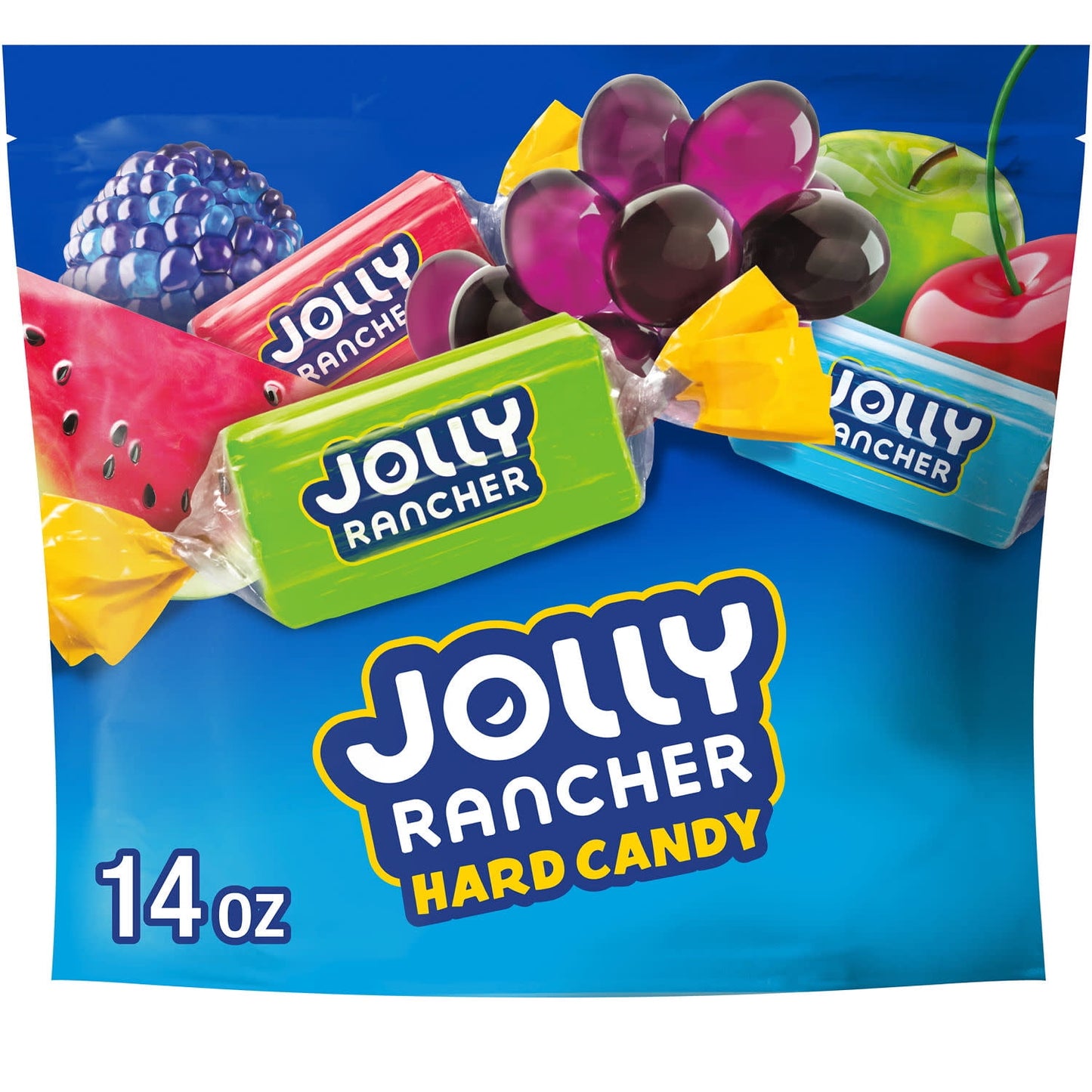 A mix of five fruity favorites for the whole family in just one bag of hard candy? You wouldn't have thought it possible if you didn't know JOLLY RANCHER candy. This stand-up bag of individually wrapped fruit flavored hard candy is resealable, so you can keep each delicious piece fresh until it's time to open a new bag. Featuring blue raspberry, green apple, cherry, grape and watermelon flavors, JOLLY RANCHER original hard candy offers a combination of the undisputed classics you know and love.