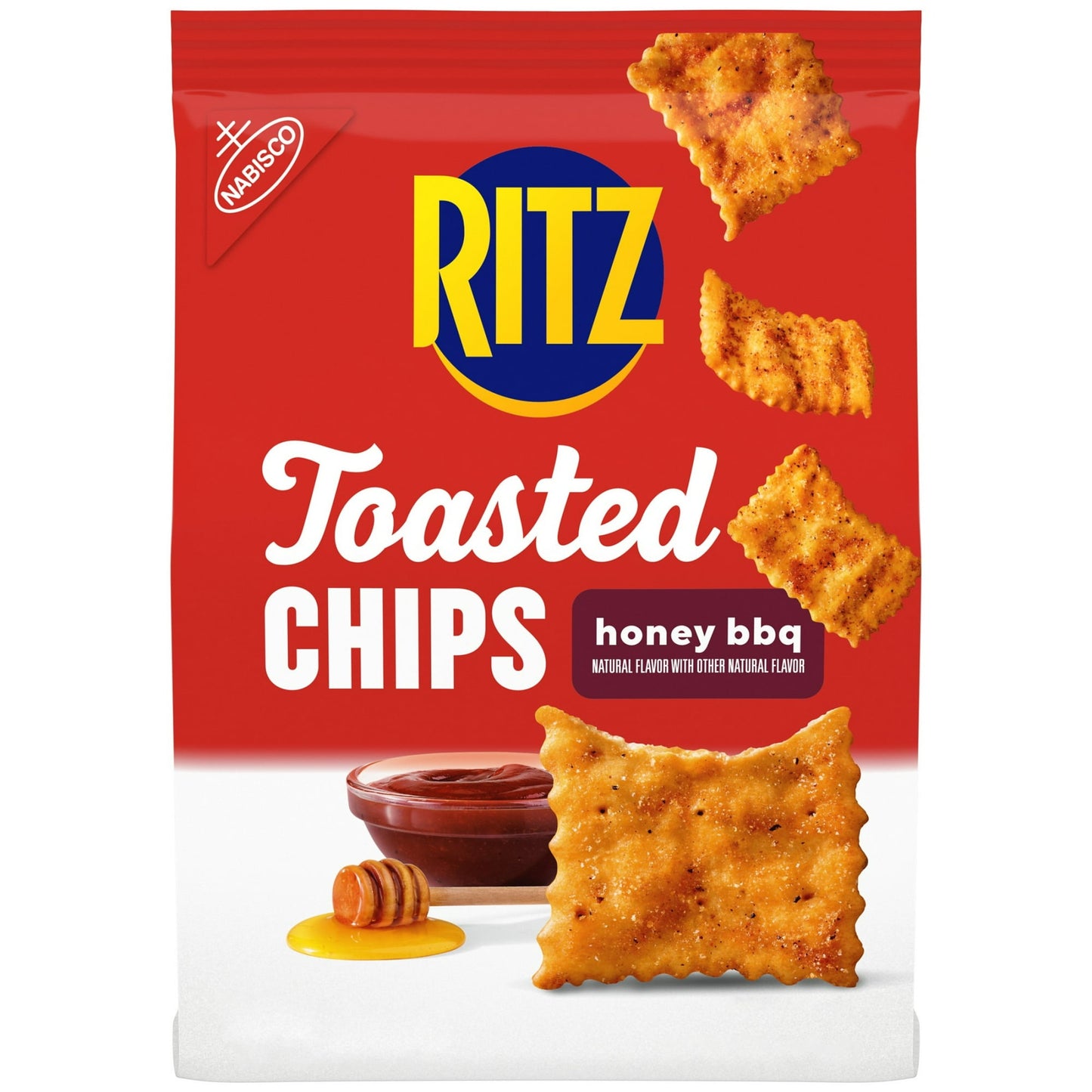 RITZ Toasted Chips Honey BBQ Crackers are a crispy, crunchy twist on the classic RITZ crackers you know and love, with sweet, zesty honey barbecue flavor. An alternative to traditional barbecue chips, these oven baked chips are toasted, not fried, so they contain 40% less fat per 31g serving than the leading fried potato chips. Great with dips, they're perfect for your next gathering. Each bag is sealed for freshness.