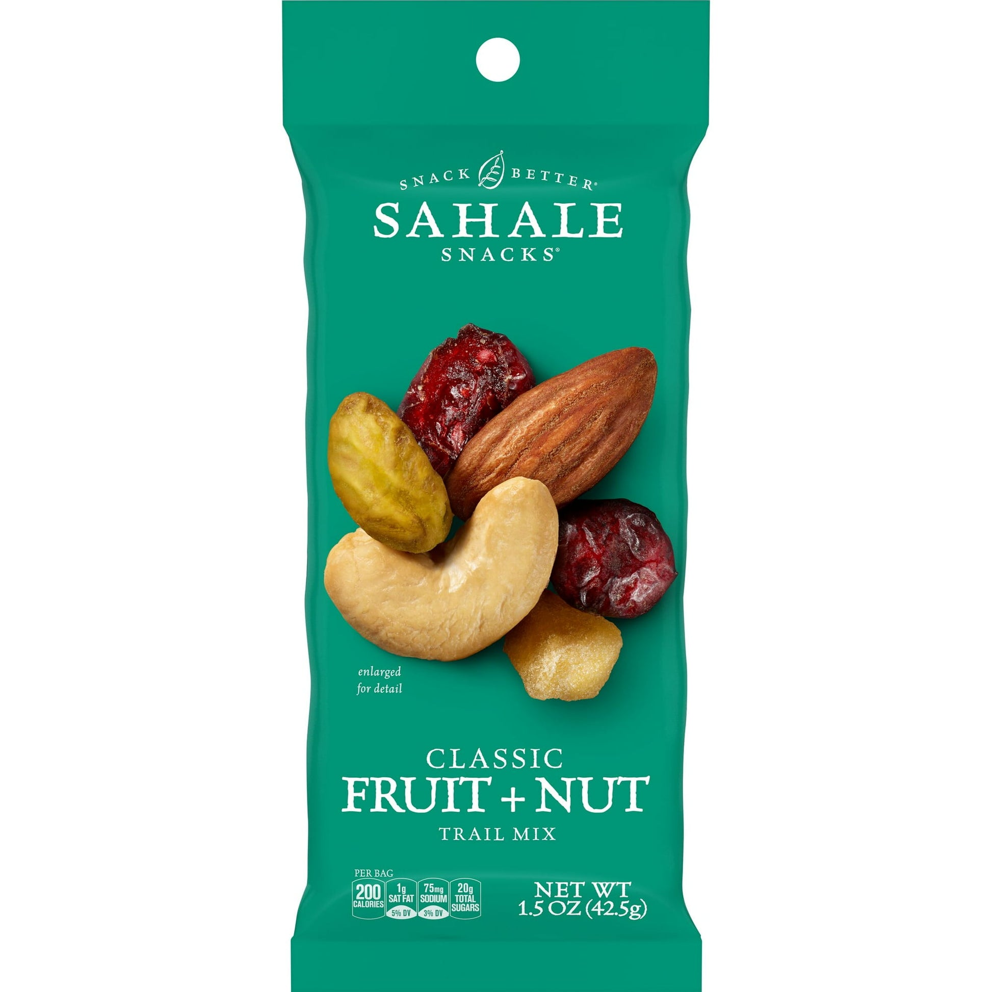 With its perfect balance of crunchy and chewy textures, Sahale Snacks Classic Fruit and Nut Trail Mix offers the delicious nourishment you need for your next adventure. This trail mix pairs dry-roasted almonds, cashews, and pistachios with sweetened apples and tart cranberries. Plus, this snack mix is Non-GMO Project Verified, gluten free, and made with no artificial flavors or artificial preservatives Delicious straight out of the bag, this mix also shines as an ingredient in your favorite recipes. Whether