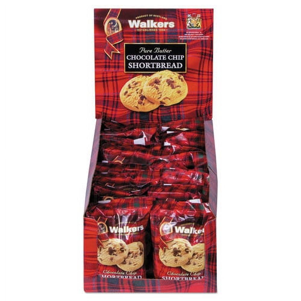 Premium-quality, pure butter shortbread cookies. Packaged in convenient snack packs to ensure freshness. Chocolate Chip Shortbread. Food Type: Cookies; Flavor: Chocolate Chip Shortbread; Capacity (Weight): 2.2 oz; Packing Type: Box. Note: This is a non-returnable item.