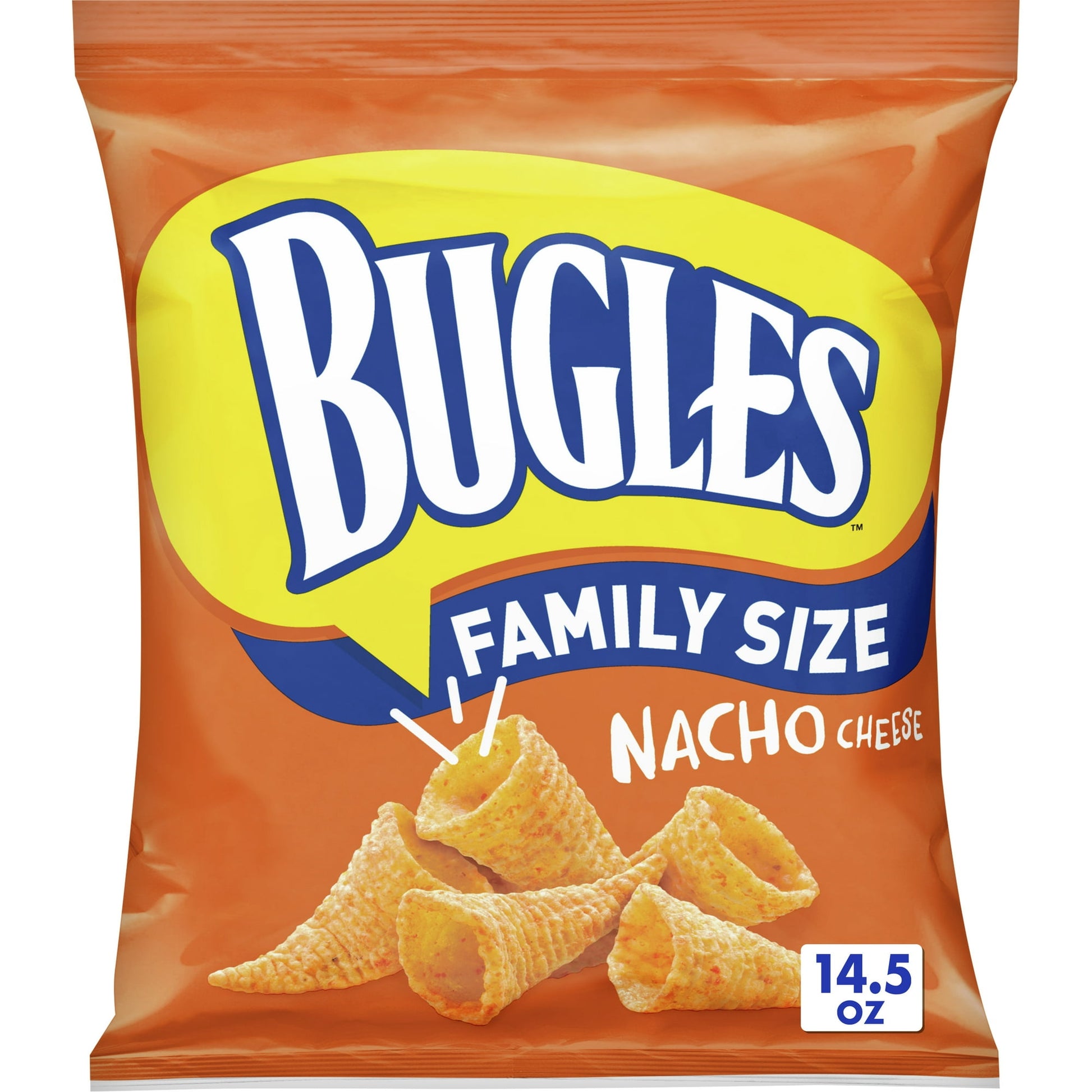 Get ready to elevate your snack game with Bugles Nacho Cheese Flavored Crispy Corn Snacks! These crispy, cone-shaped corn snacks bring you the iconic Bugles experience with a bold, cheesy flavor in every crunchy bite. It's a party of cheesy goodness that will have your taste buds dancing with delight. The signature cone shape makes them not just delicious but fun to eat, too - whether you're munching them one by one or pouring them into a bowl for a party. Ideal for lunchboxes, road trips, or anytime you ne